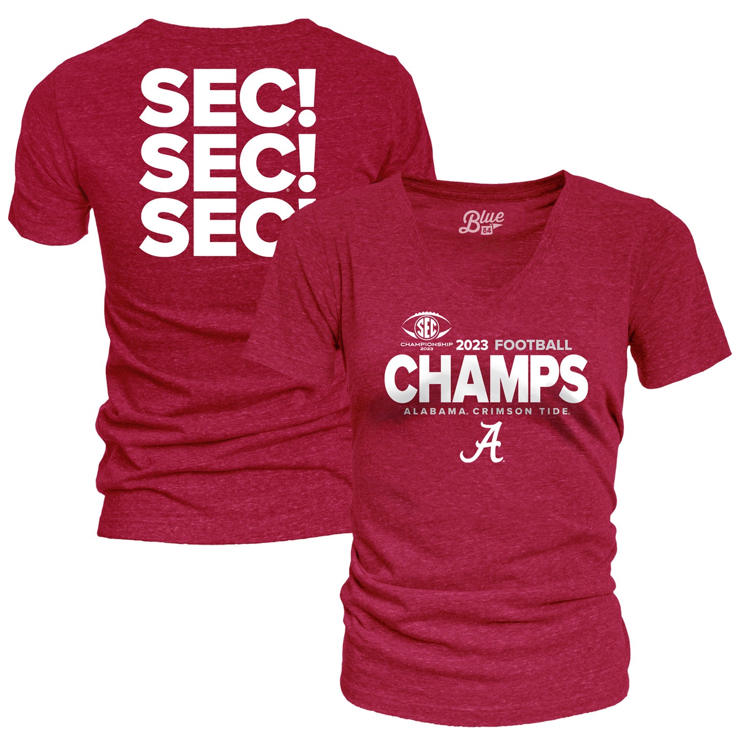 Women's Blue 84 Crimson Alabama Crimson Tide 2023 SEC Football Conference Champions Locker Room Tri-Blend V-Neck T-Shirt