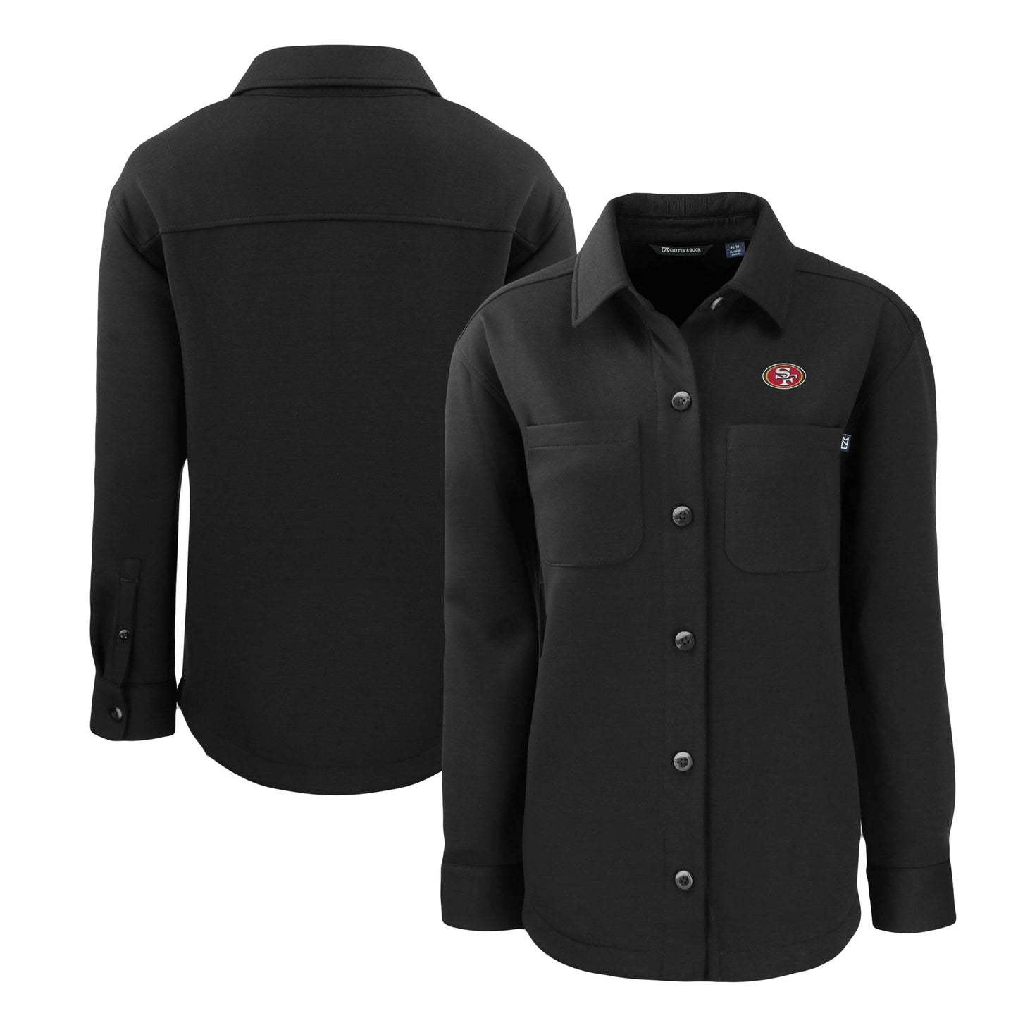 Women's Cutter & Buck Black San Francisco 49ers Roam Eco Knit Full-Snap Shacket