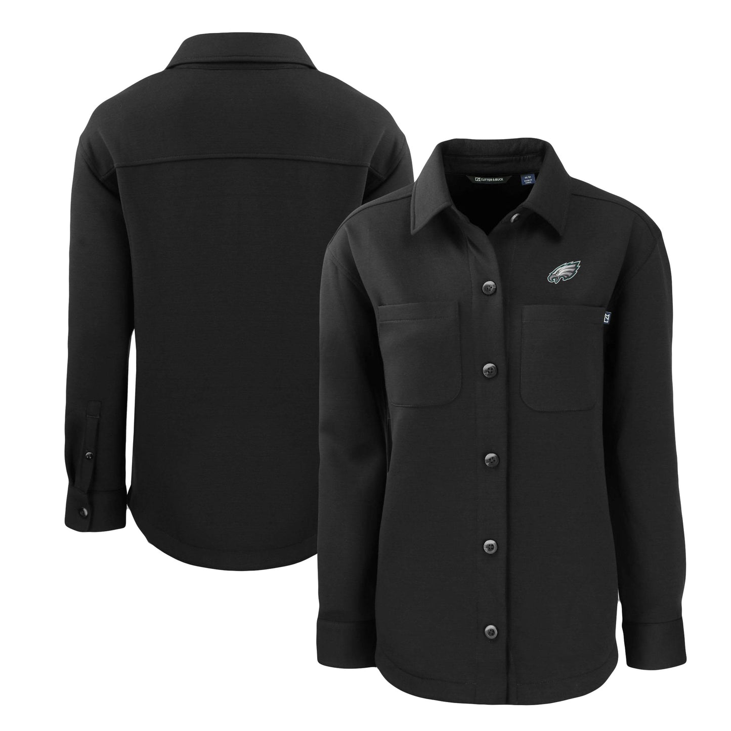 Women's Cutter & Buck Black Philadelphia Eagles Roam Eco Knit Full-Snap Shacket