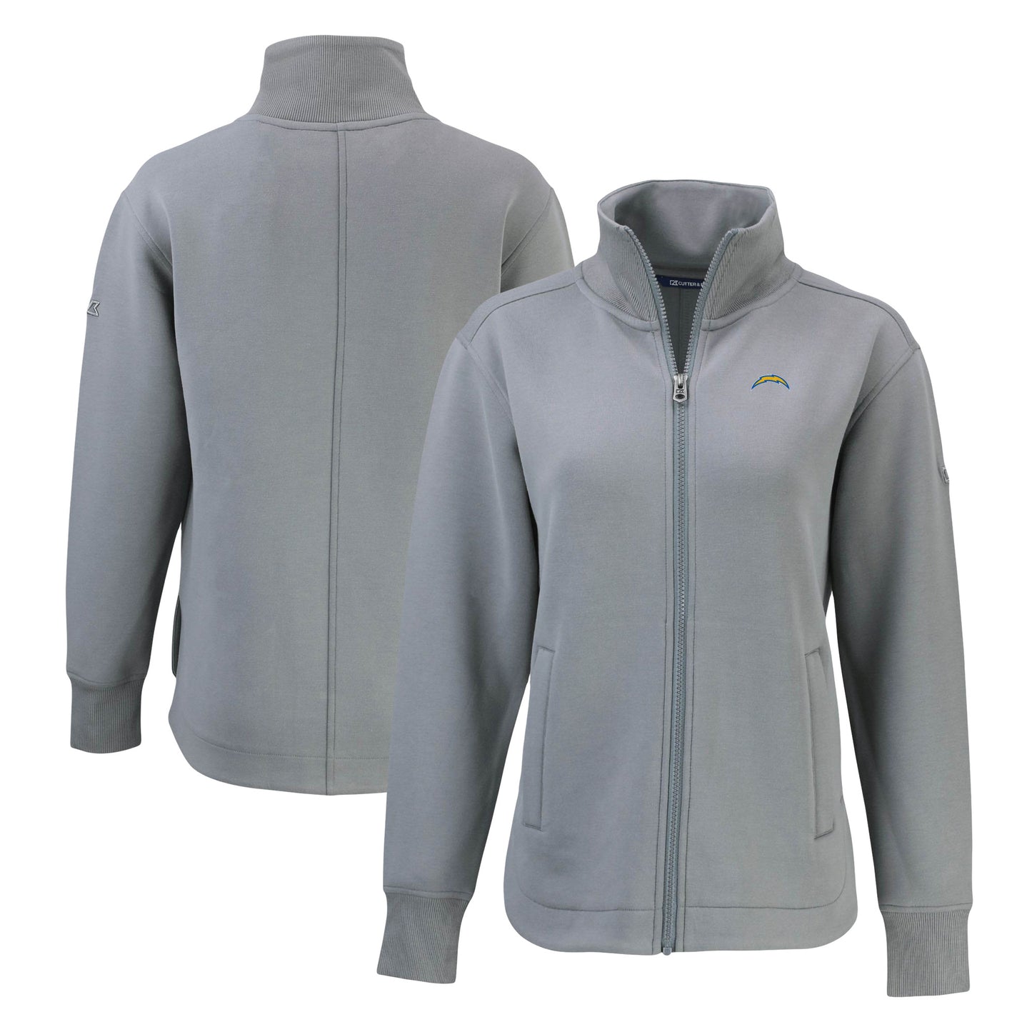 Women's Cutter & Buck Gray Los Angeles Chargers Roam Eco Recycled Full-Zip Jacket
