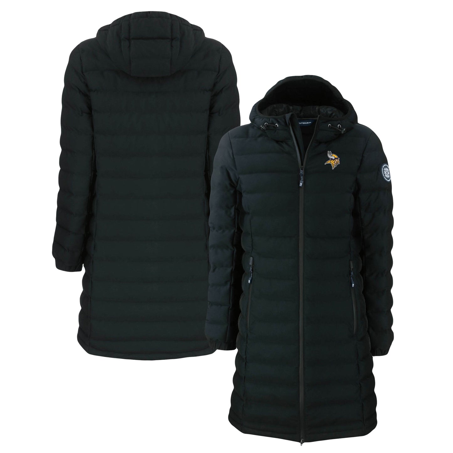 Women's Cutter & Buck Black Minnesota Vikings Mission Ridge Repreve Eco Insulated Long Full-Zip Puffer Jacket