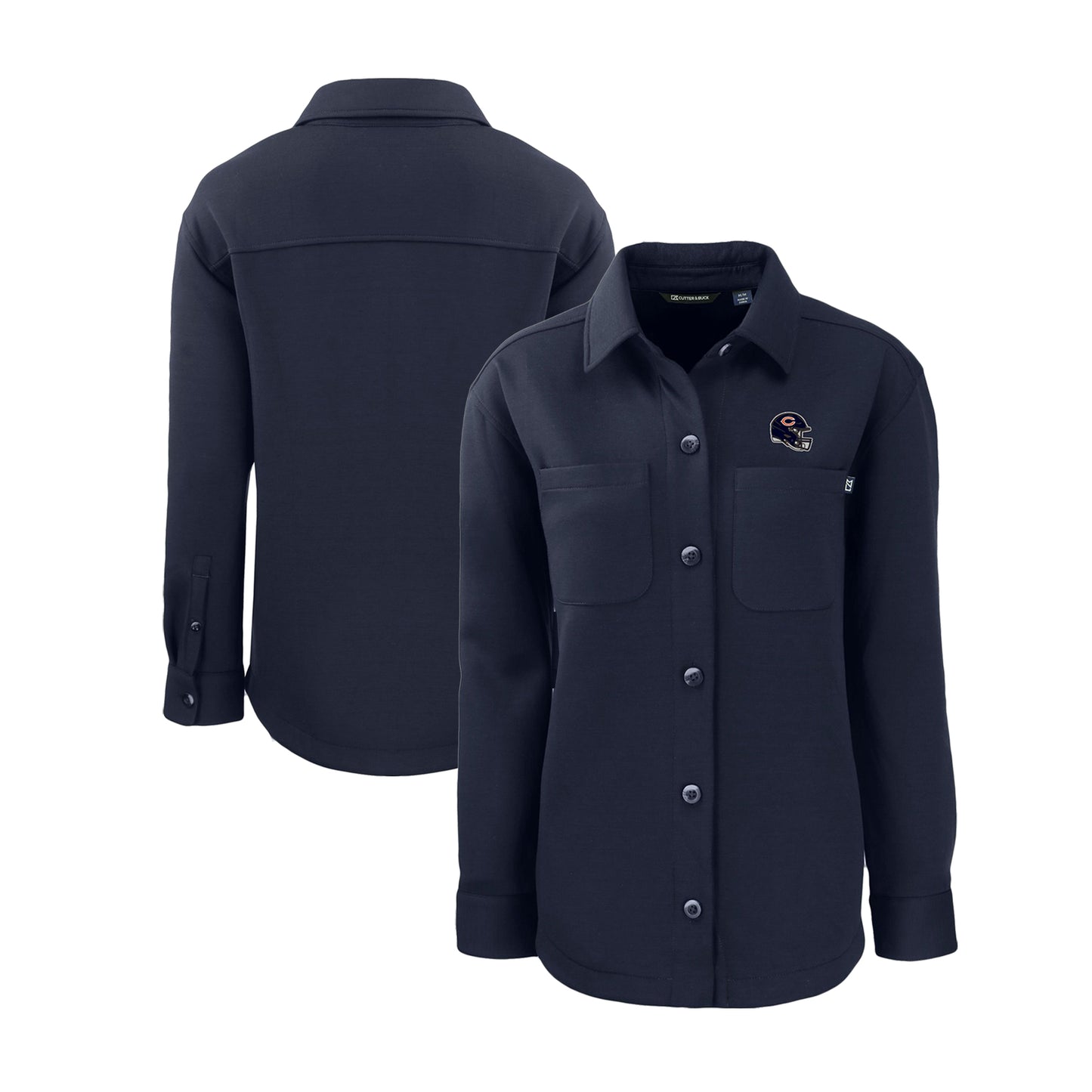 Women's Cutter & Buck Navy Chicago Bears Helmet Logo Roam Eco Knit Shirt Jacket