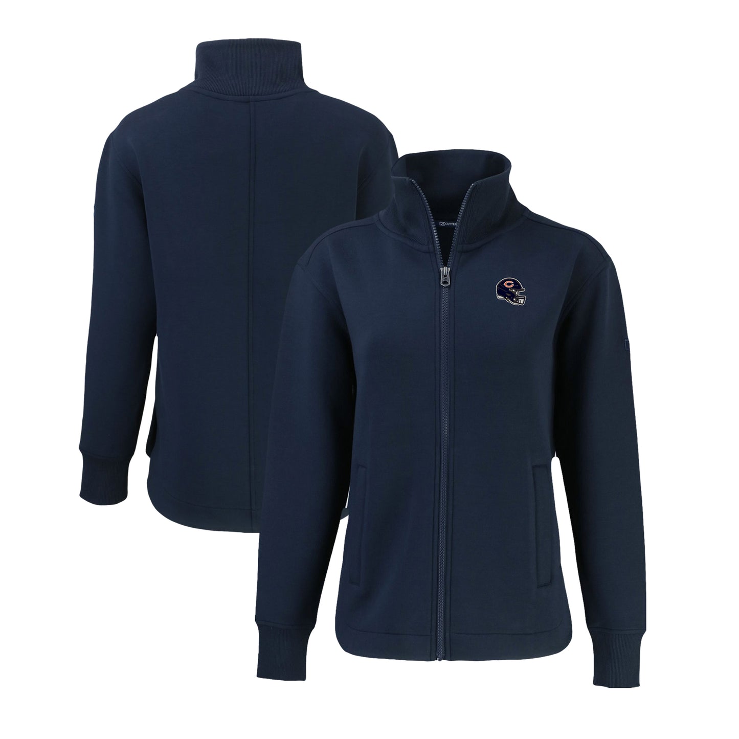 Women's Cutter & Buck Navy Chicago Bears Helmet Logo Roam Eco Recycled Full-Zip Jacket