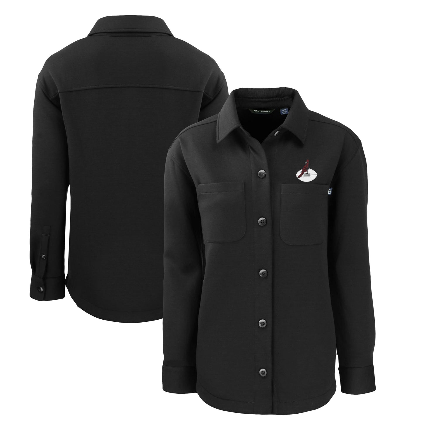 Women's Cutter & Buck Black Arizona Cardinals Throwback Logo Roam Eco Knit Full-Snap Shacket