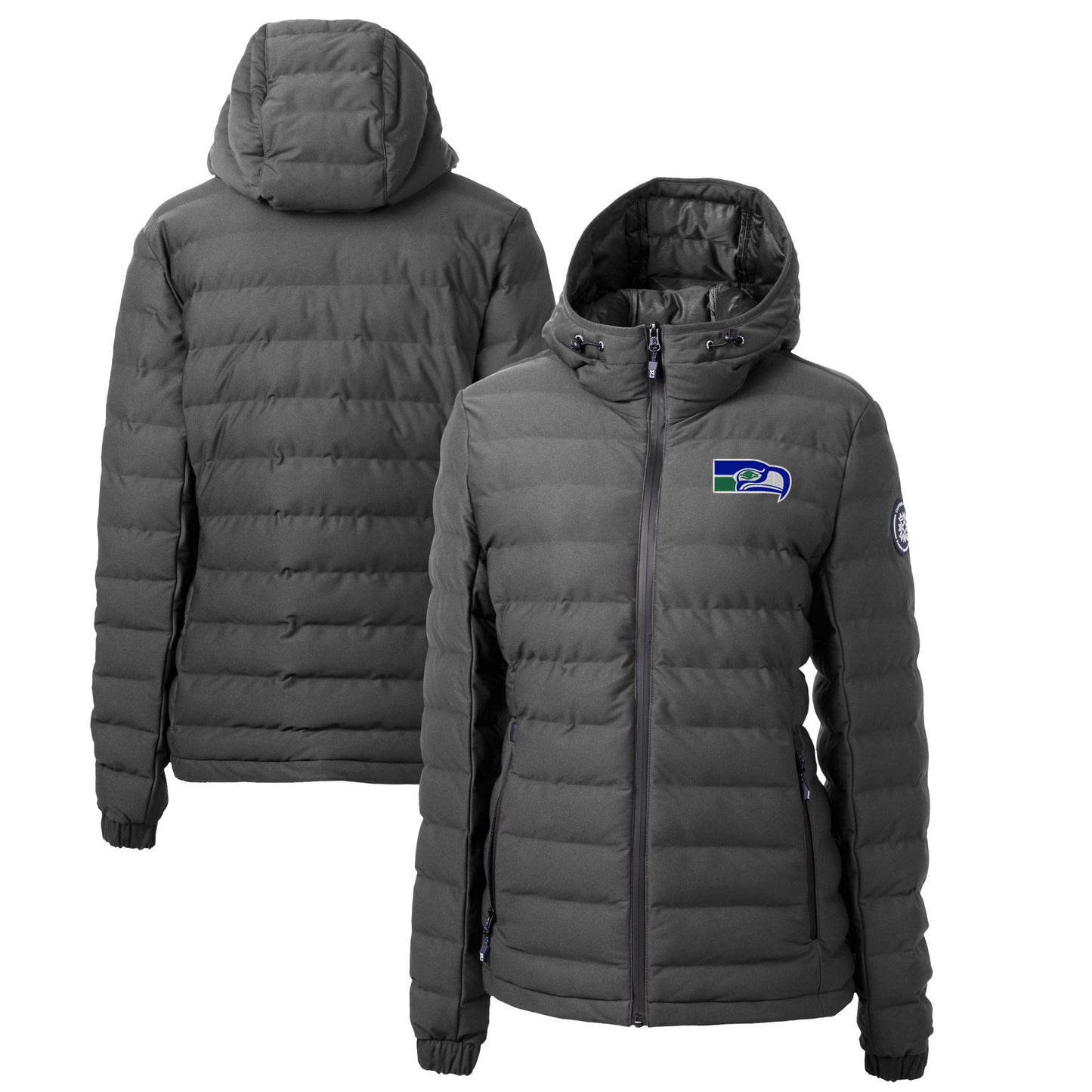 Women's Cutter & Buck Gray Seattle Seahawks Throwback Logo Mission Ridge Repreve Eco Insulated Full-Zip Puffer Jacket