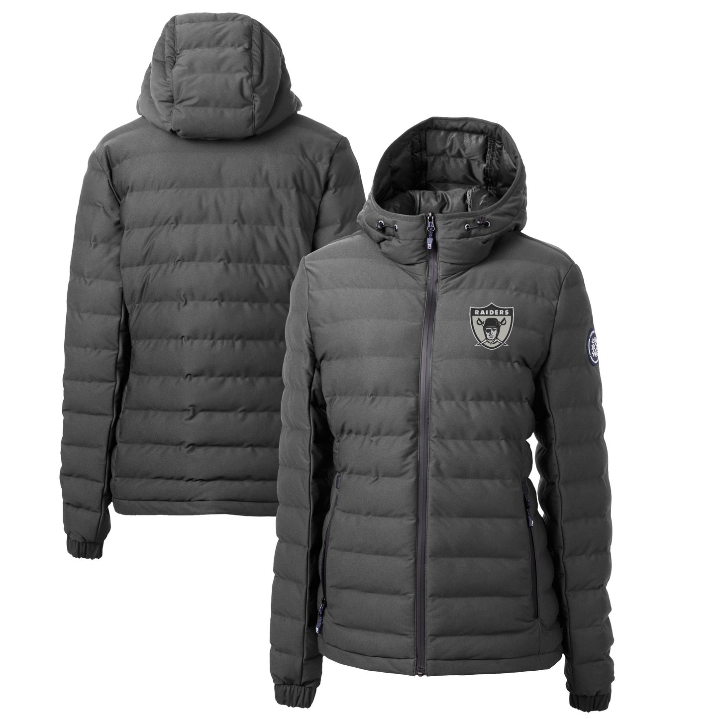 Women's Cutter & Buck Gray Las Vegas Raiders Throwback Logo Mission Ridge Repreve Eco Insulated Full-Zip Puffer Jacket
