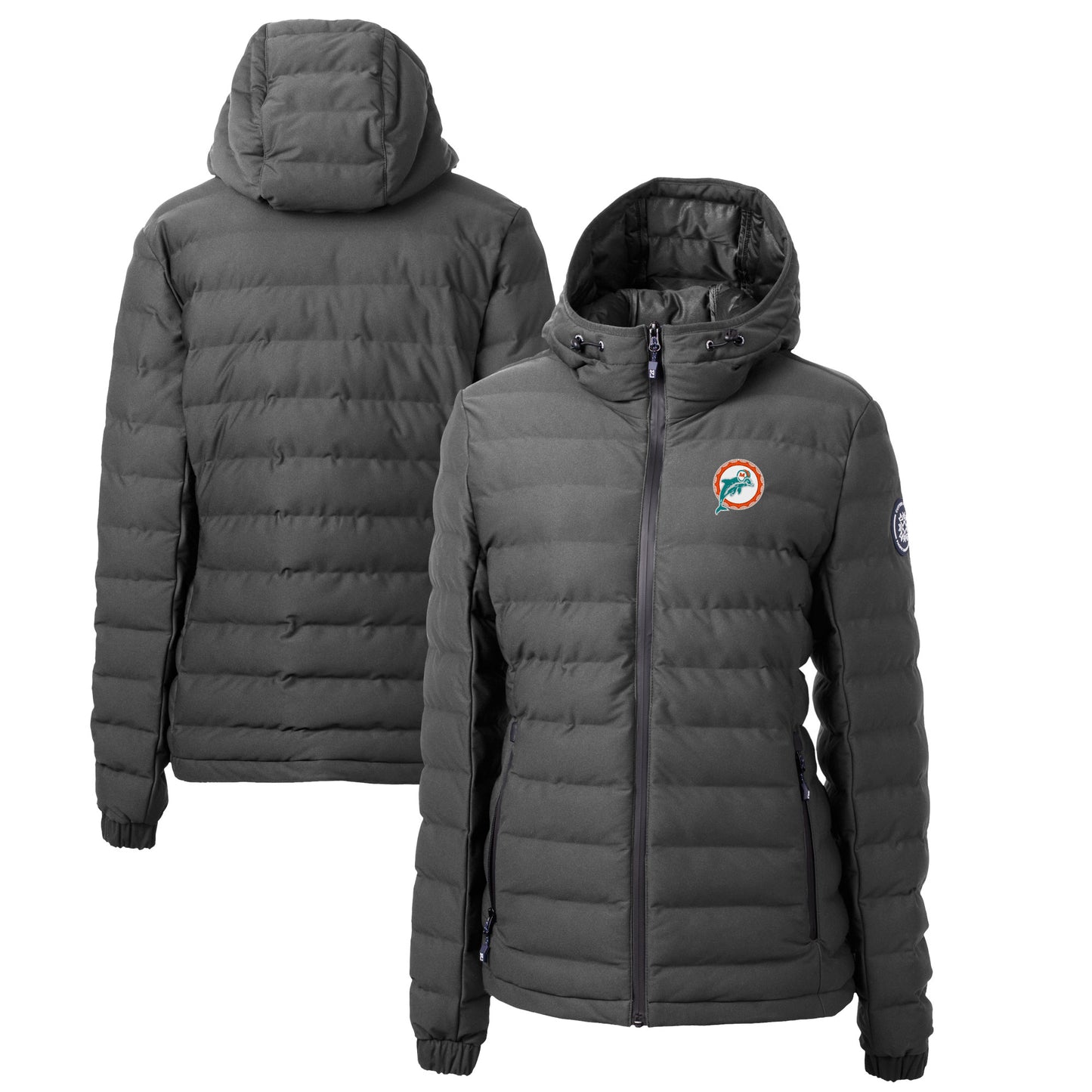 Women's Cutter & Buck Gray Miami Dolphins Throwback Logo Mission Ridge Repreve Eco Insulated Full-Zip Puffer Jacket