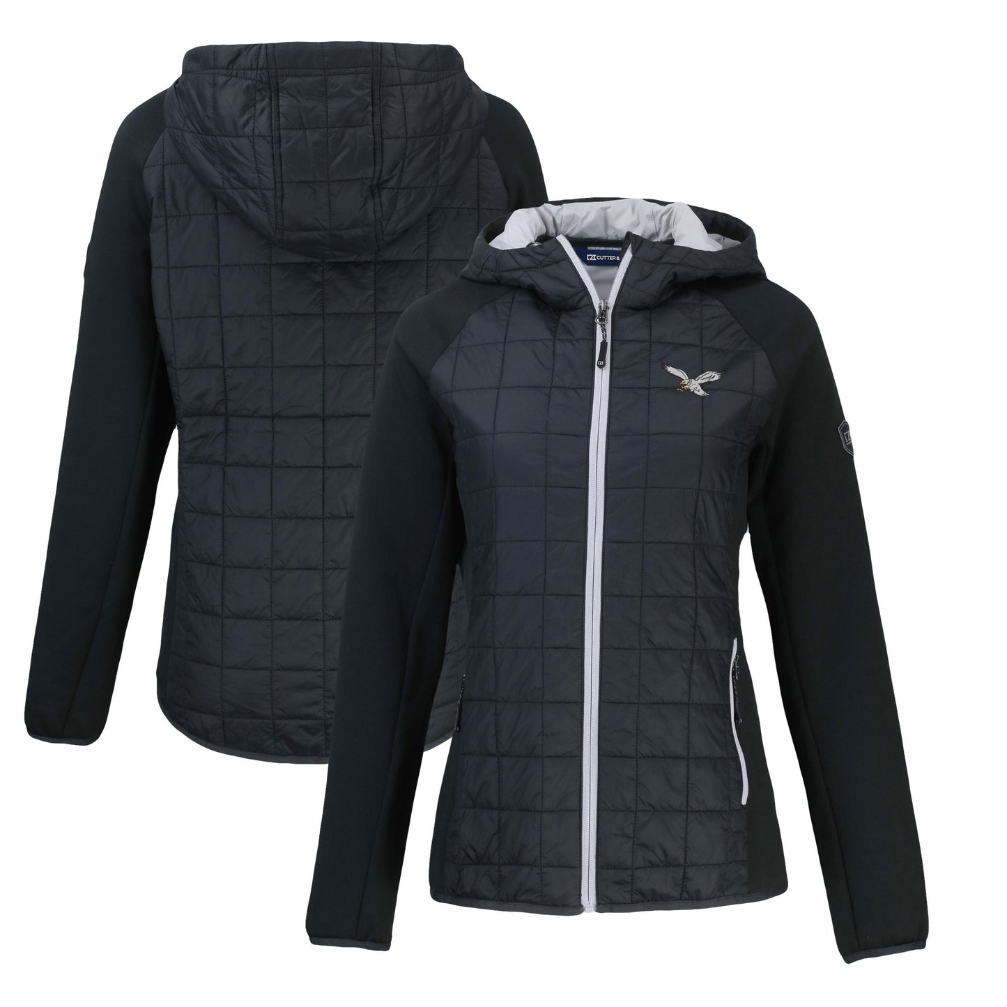 Women's Cutter & Buck Black Philadelphia Eagles Throwback Logo Rainier Primaloft Eco Raglan Full-Zip Hybrid Jacket