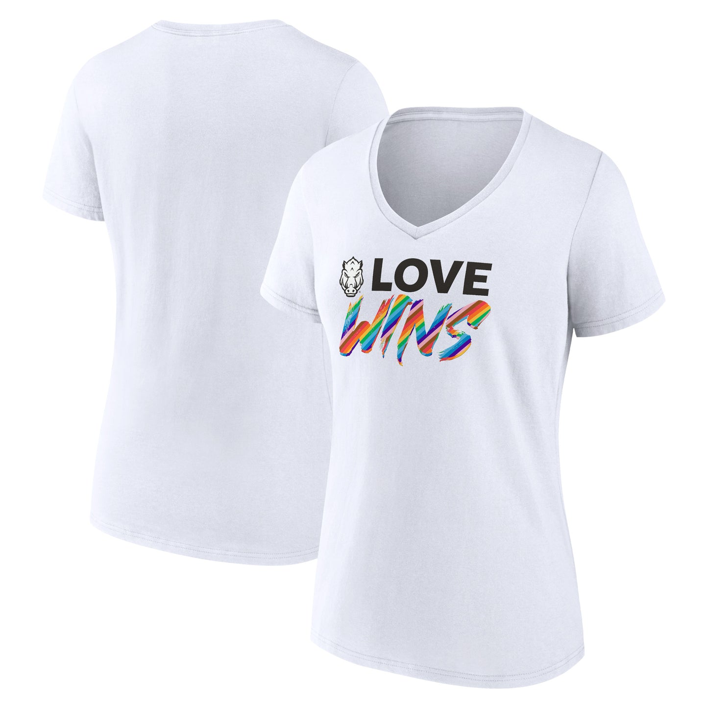 Women's White Arkansas Razorbacks Love Wins V-Neck T-Shirt