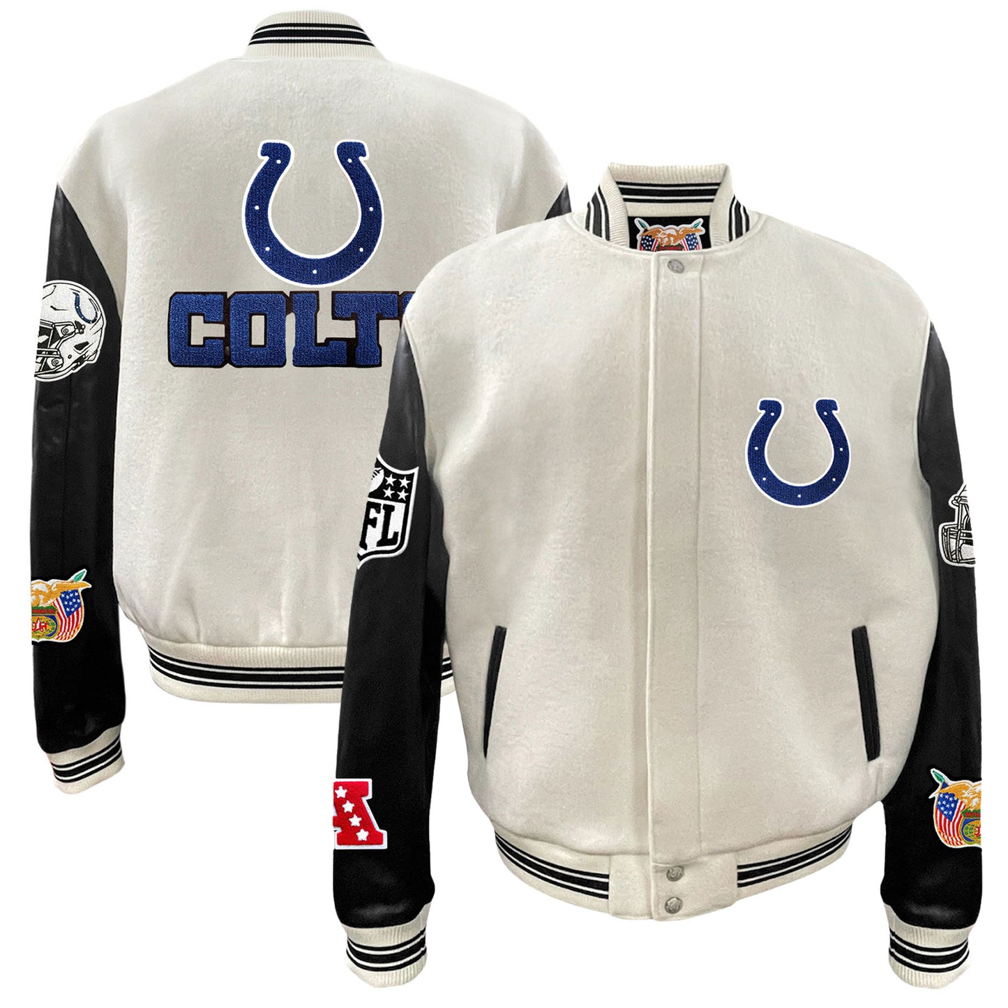Men's Jeff Hamilton White Indianapolis Colts Wool & Leather Full-Snap Varsity Jacket