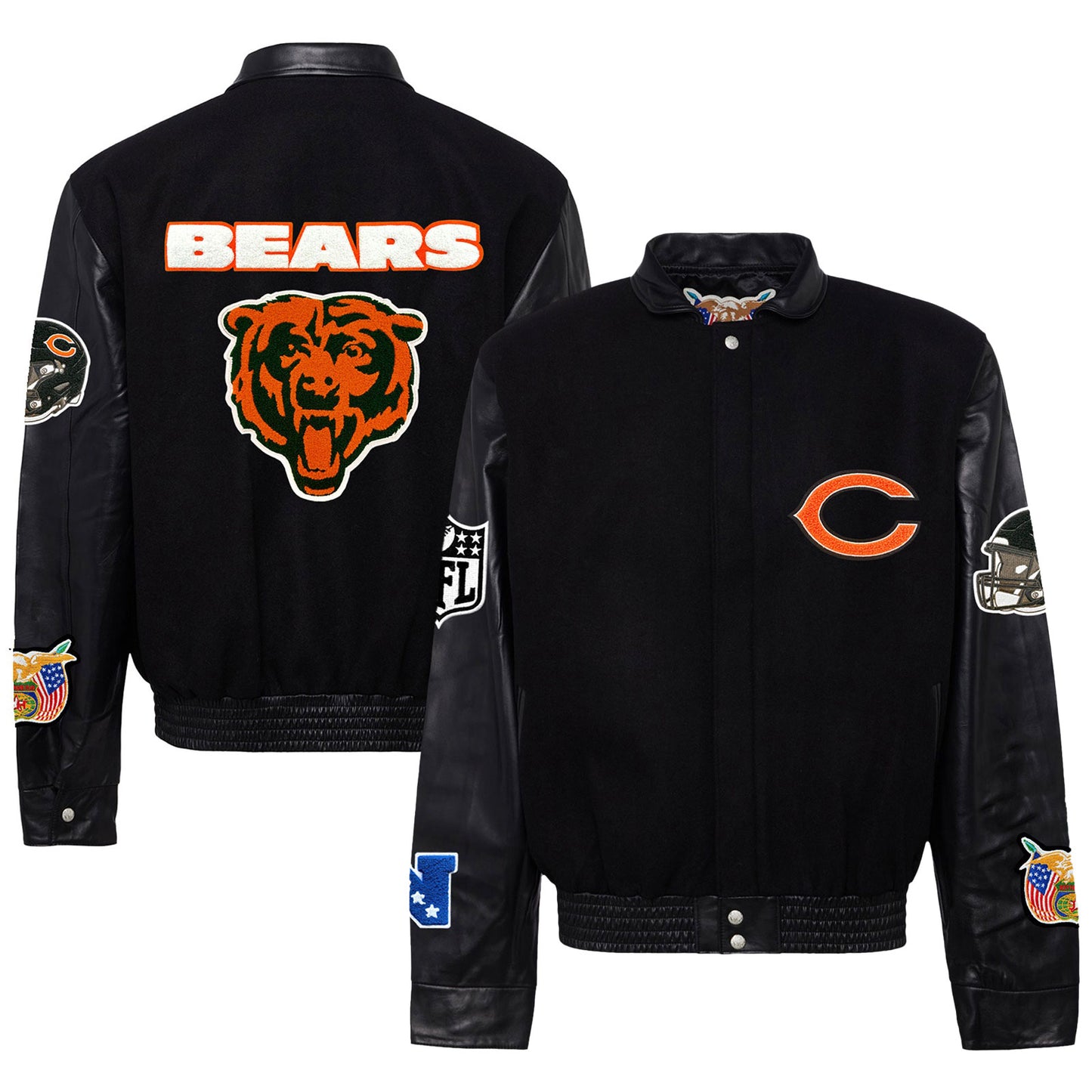 Men's Jeff Hamilton Black Chicago Bears Wool & Leather Full-Snap Varsity Jacket