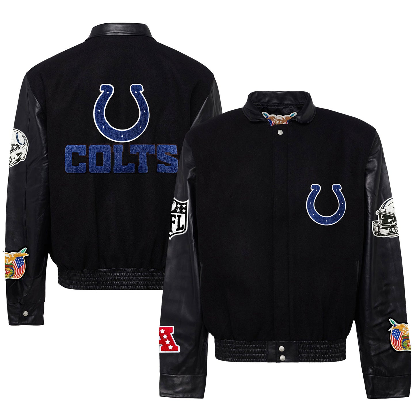 Men's Jeff Hamilton Black Indianapolis Colts Wool & Leather Full-Snap Varsity Jacket