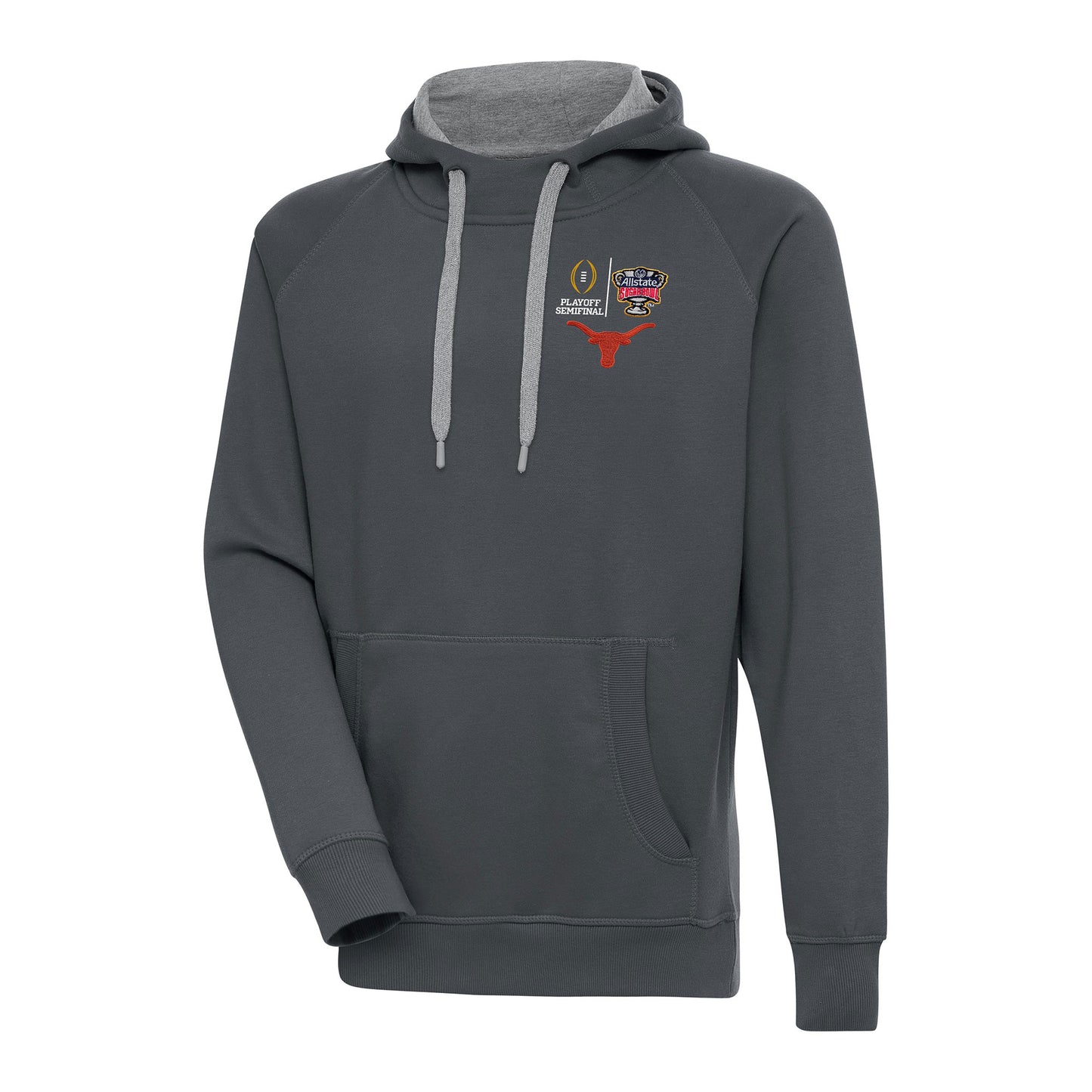 Men's Antigua Charcoal Texas Longhorns College Football Playoff 2024 Sugar Bowl Victory Pullover Hoodie