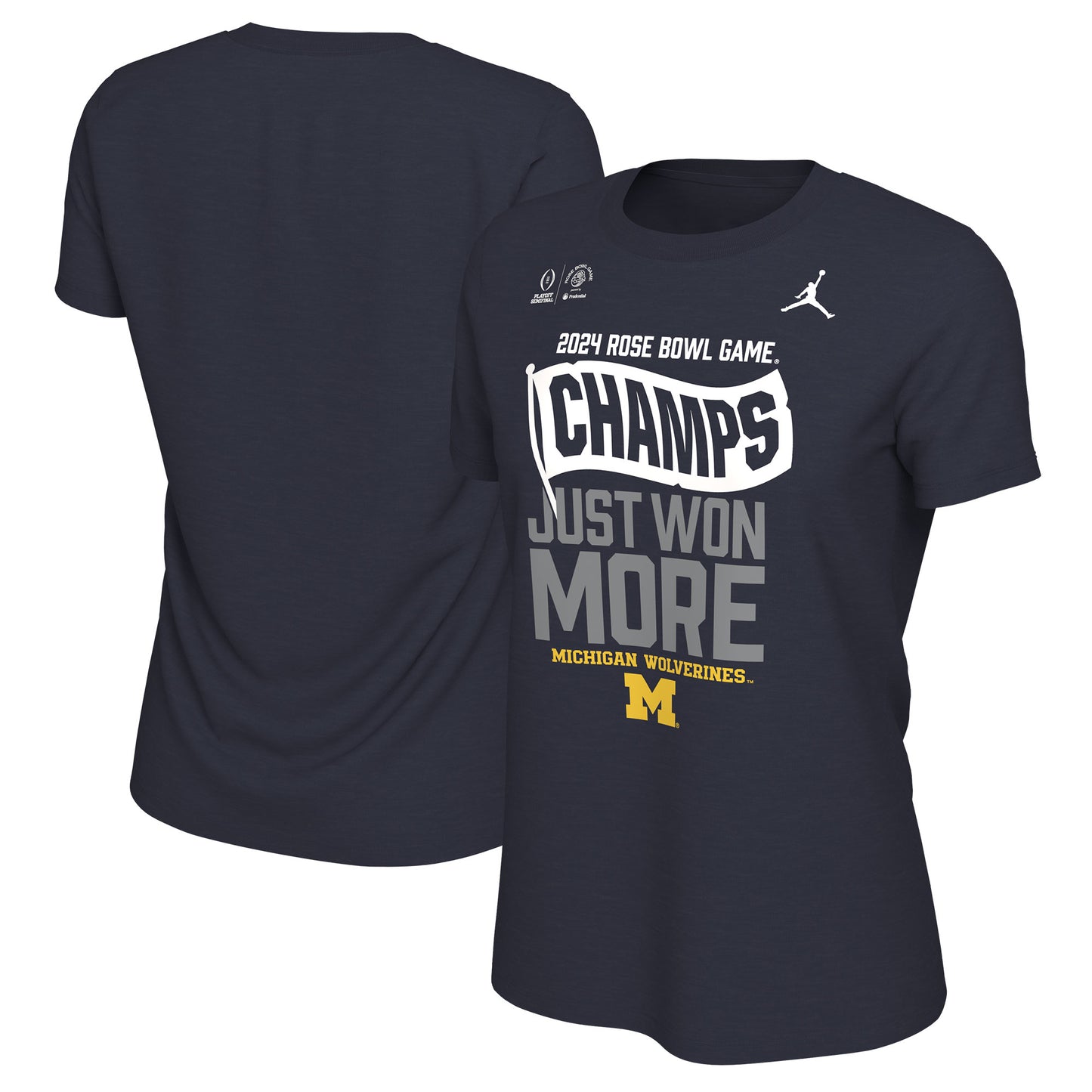 Women's Jordan Brand Navy Michigan Wolverines College Football Playoff 2024 Rose Bowl Champions Locker Room T-Shirt