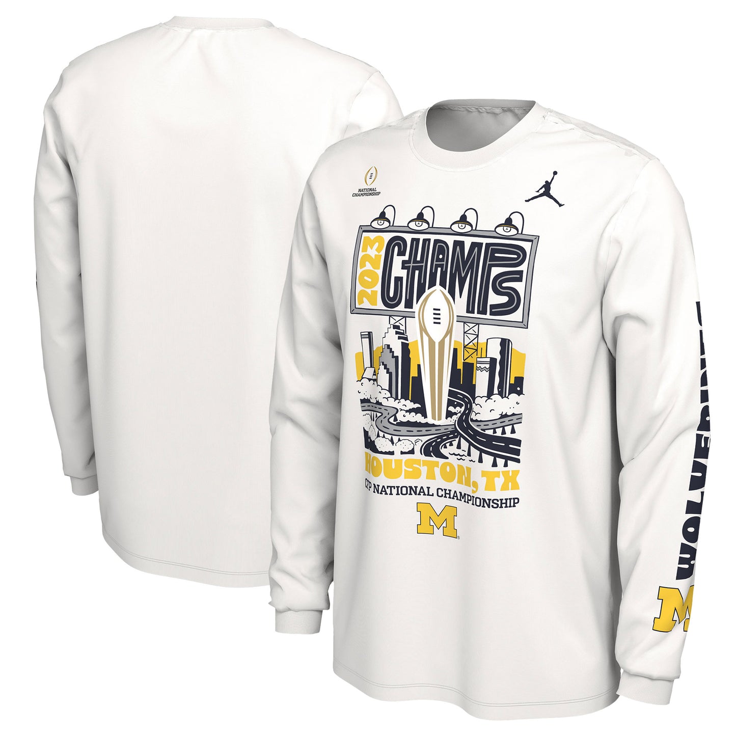 Men's Jordan Brand White Michigan Wolverines College Football Playoff 2023 National Champions Expressive Long Sleeve T-Shirt