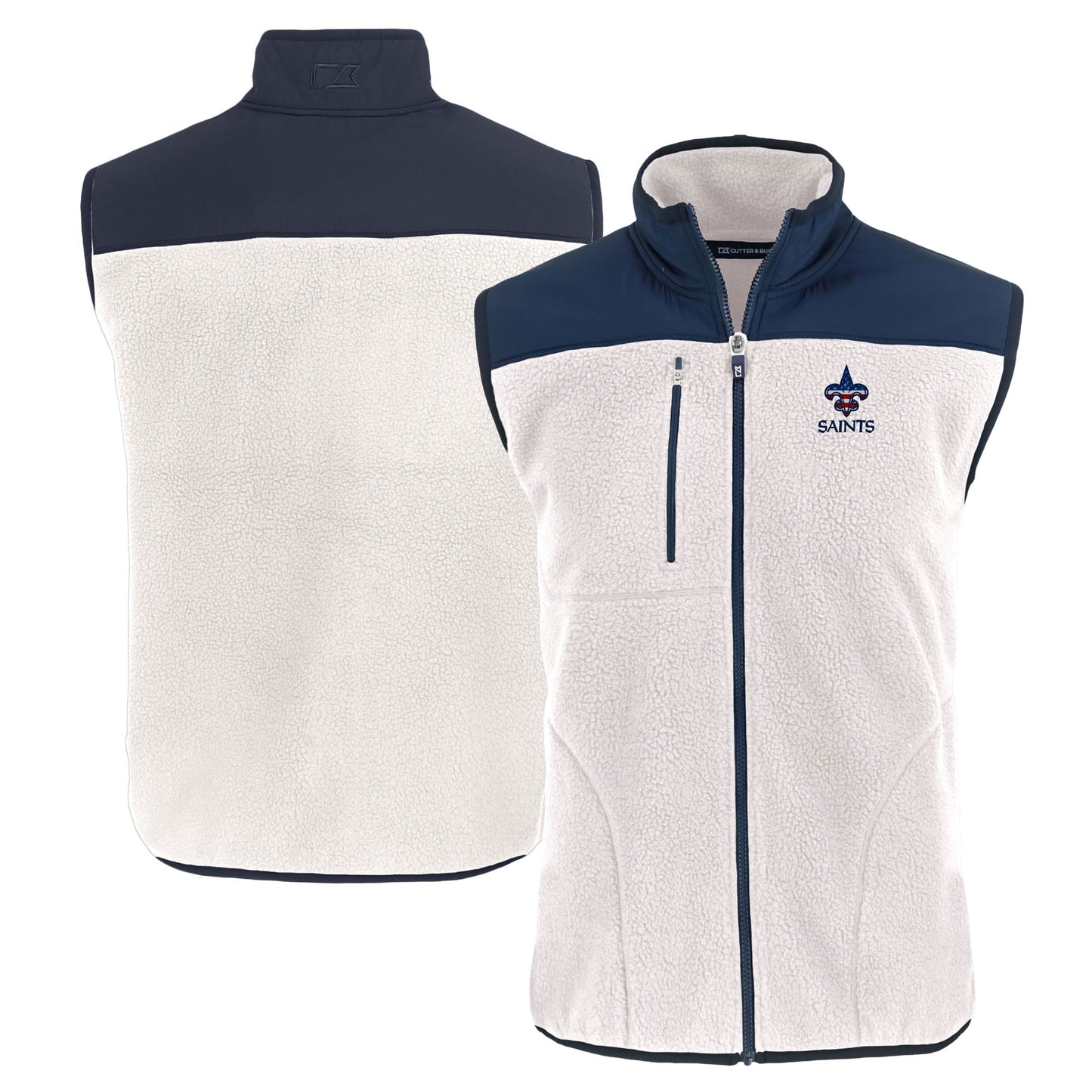 Men's Cutter & Buck Oatmeal New Orleans Saints Americana Cascade Eco Sherpa Fleece Full-Zip Vest