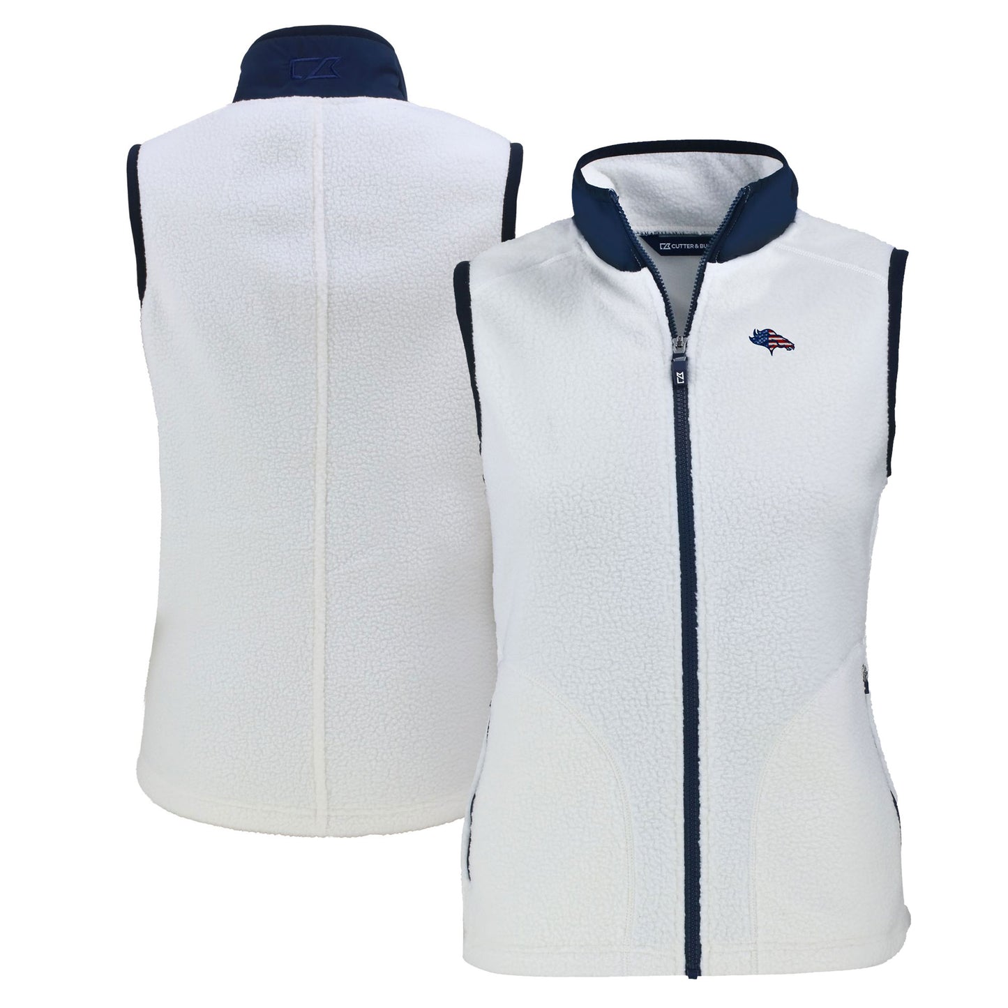 Women's Cutter & Buck Oatmeal Denver Broncos Americana Cascade Eco Sherpa Fleece Full-Zip Vest