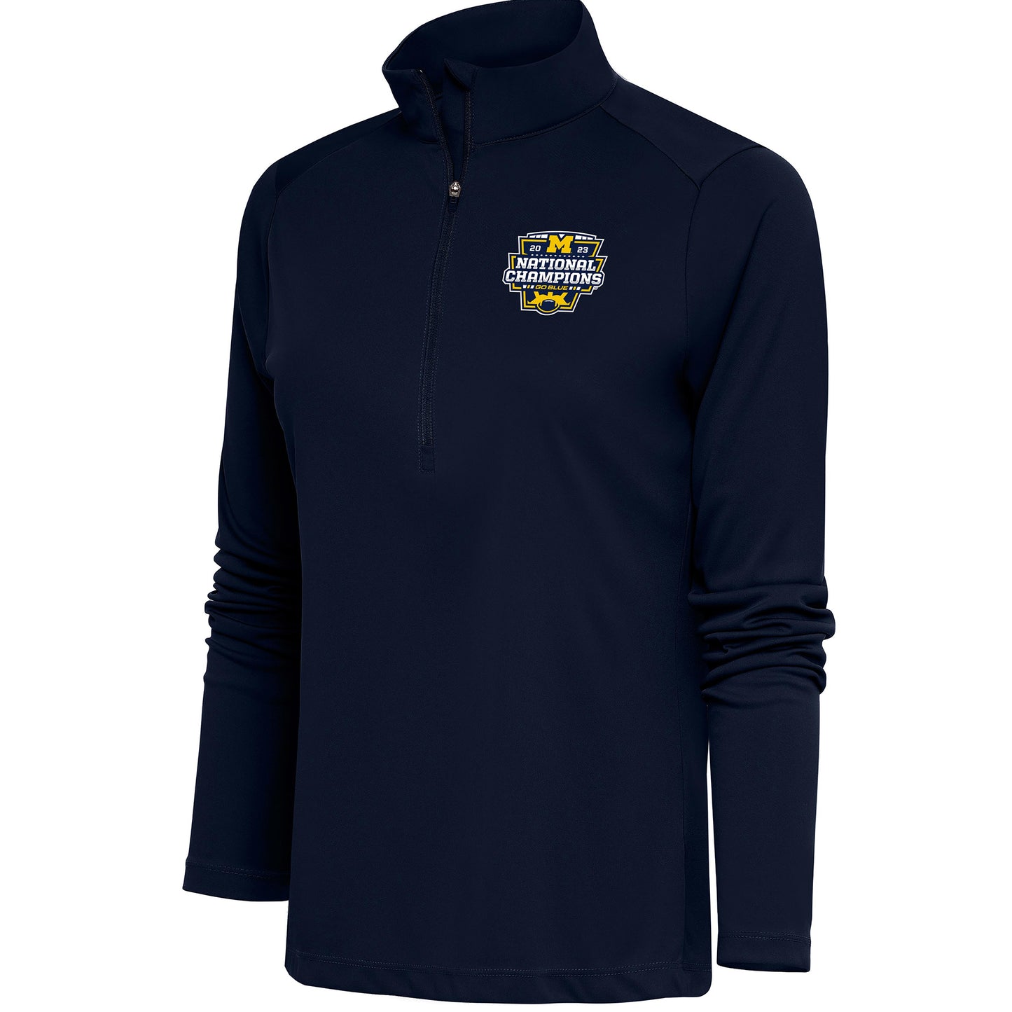 Women's Antigua Navy Michigan Wolverines College Football Playoff 2023 National Champions Tribute Half-Zip Pullover Top