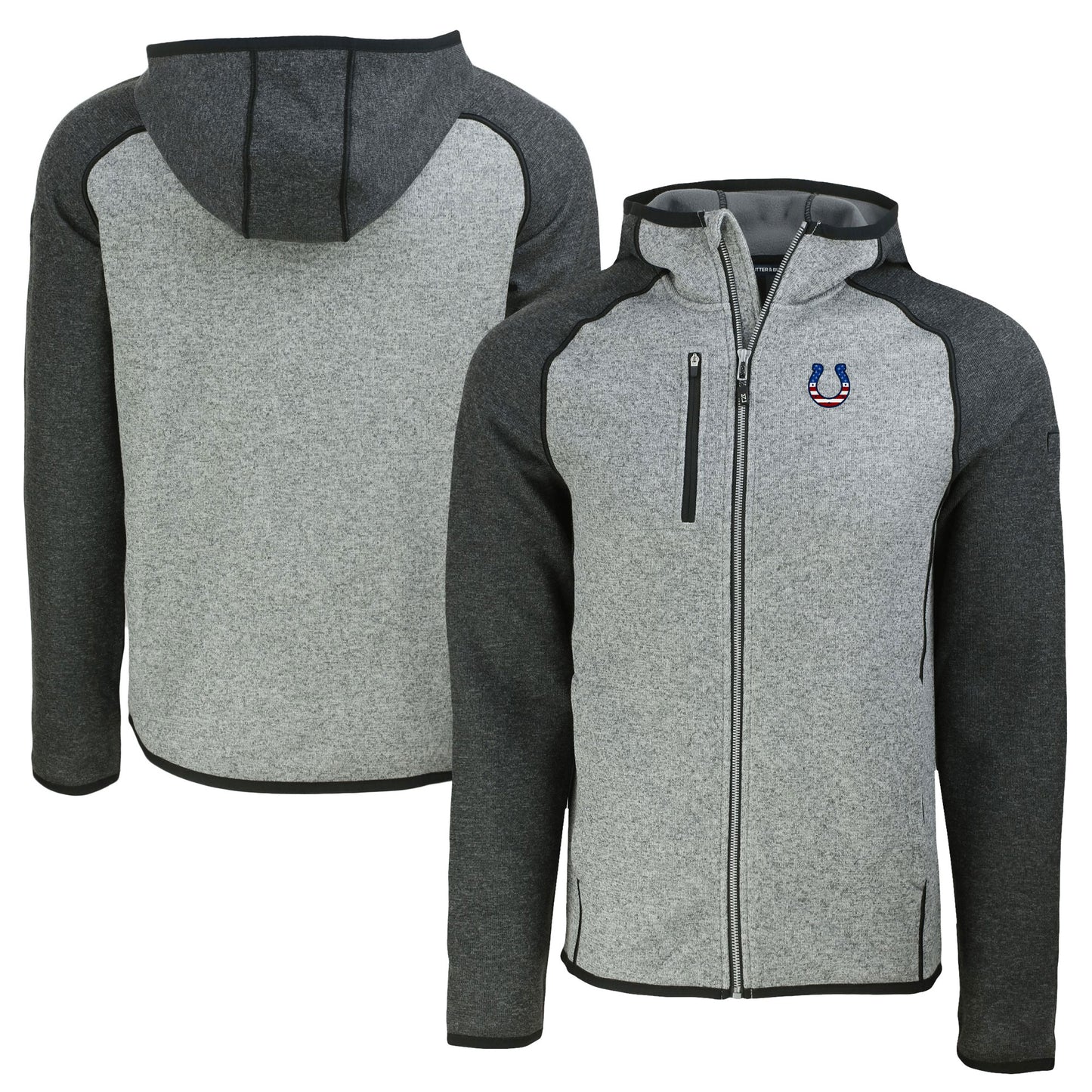 Men's Cutter & Buck Heather Gray/Heather Charcoal Indianapolis Colts Americana Mainsail Full-Zip Hooded Jacket