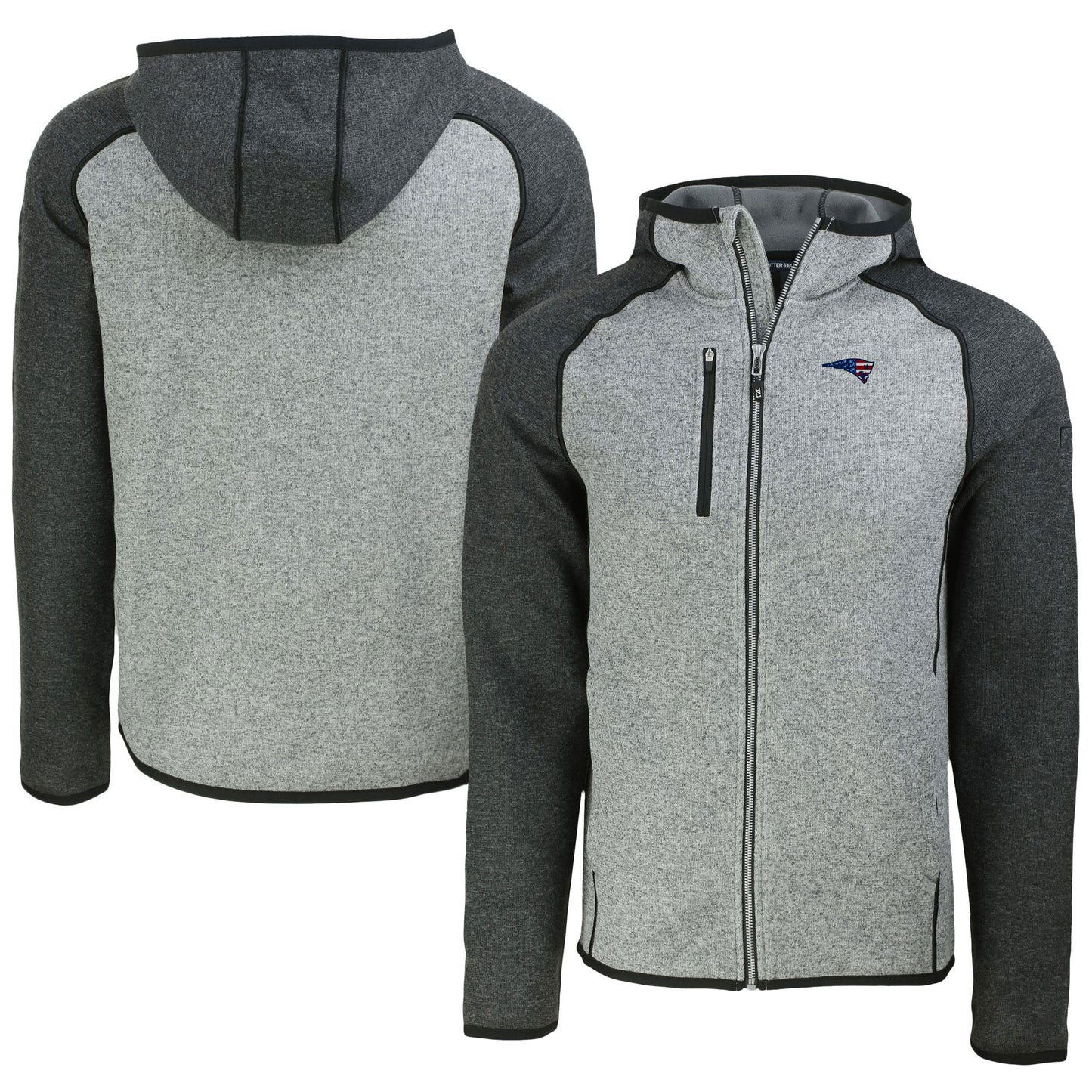 Men's Cutter & Buck Heather Gray/Heather Charcoal New England Patriots Americana Mainsail Full-Zip Hooded Jacket