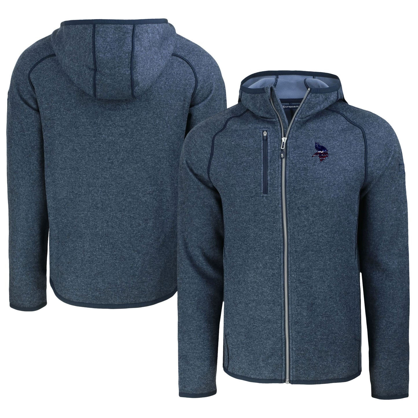 Men's Cutter & Buck Heather Navy Minnesota Vikings Americana Mainsail Full-Zip Hooded Jacket