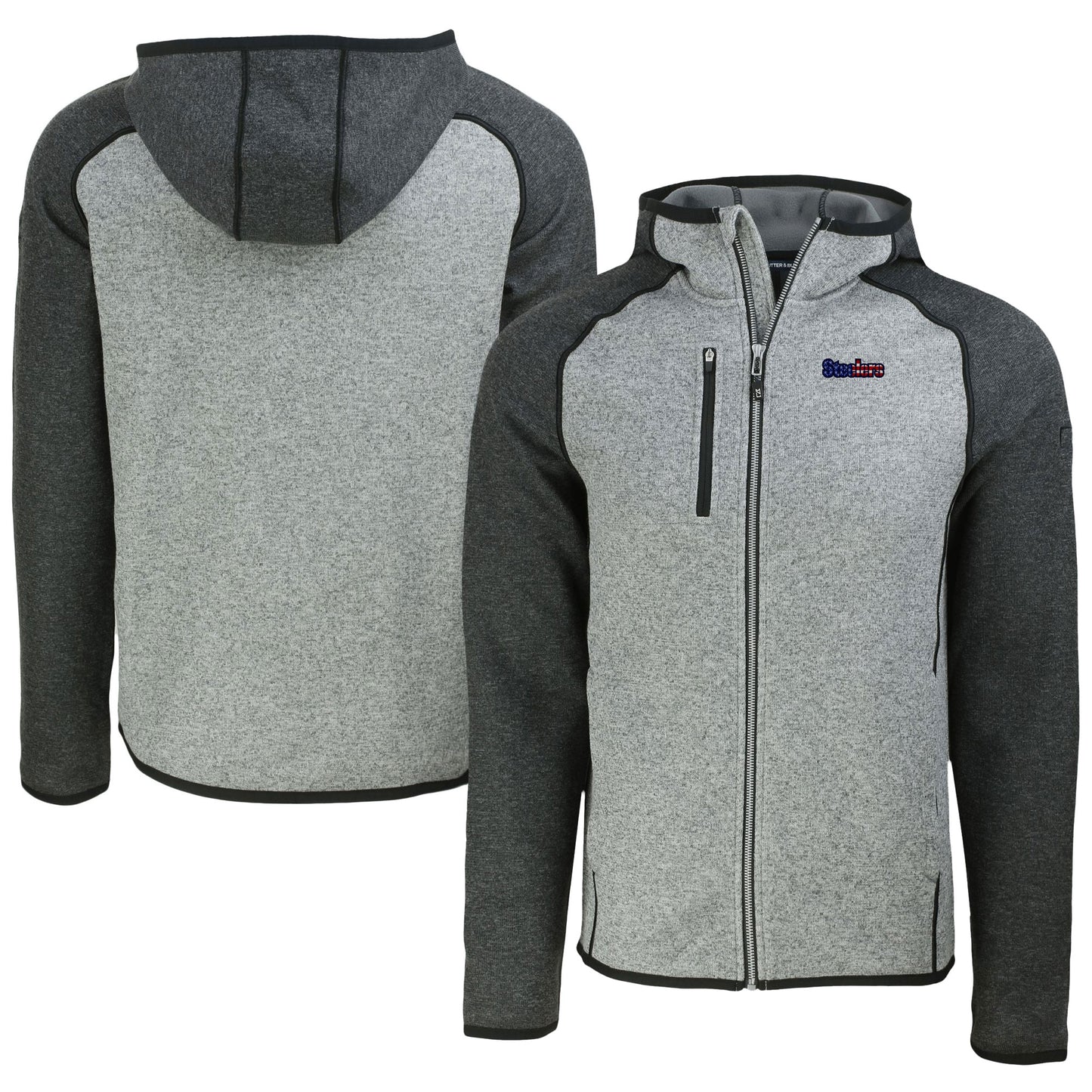 Men's Cutter & Buck Heather Gray/Heather Charcoal Pittsburgh Steelers Americana Mainsail Full-Zip Hooded Jacket