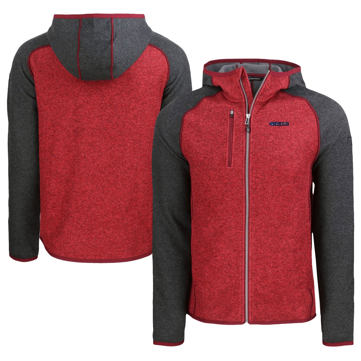 Men's Cutter & Buck Heather Scarlet/Heather Charcoal San Francisco 49ers Americana Mainsail Full-Zip Hooded Jacket