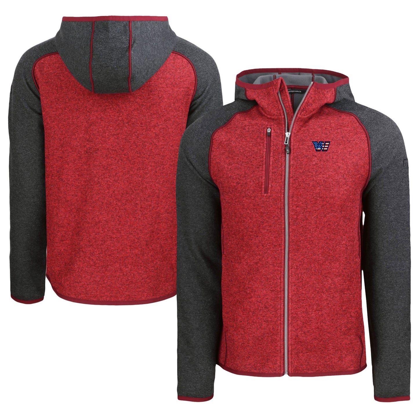 Men's Cutter & Buck Heather Red/Heather Charcoal Washington Commanders Americana Mainsail Full-Zip Hooded Jacket