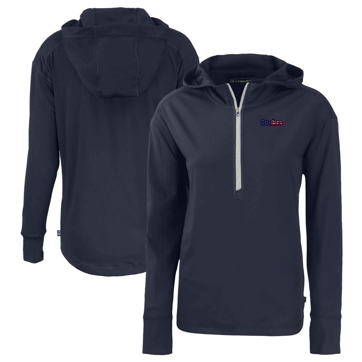 Women's Cutter & Buck Navy Pittsburgh Steelers Daybreak Eco Recycled Half-Zip Hoodie