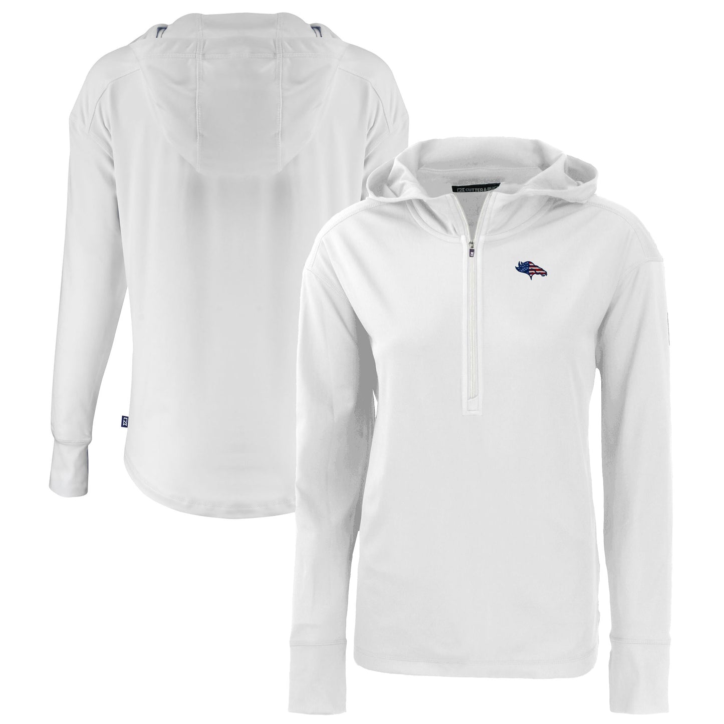 Women's Cutter & Buck White Denver Broncos Daybreak Eco Recycled Half-Zip Hoodie