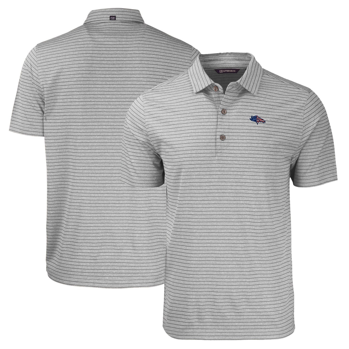 Men's Cutter & Buck Heather Gray Denver Broncos Americana Forge Eco Heather Stripe Stretch Recycled Polo
