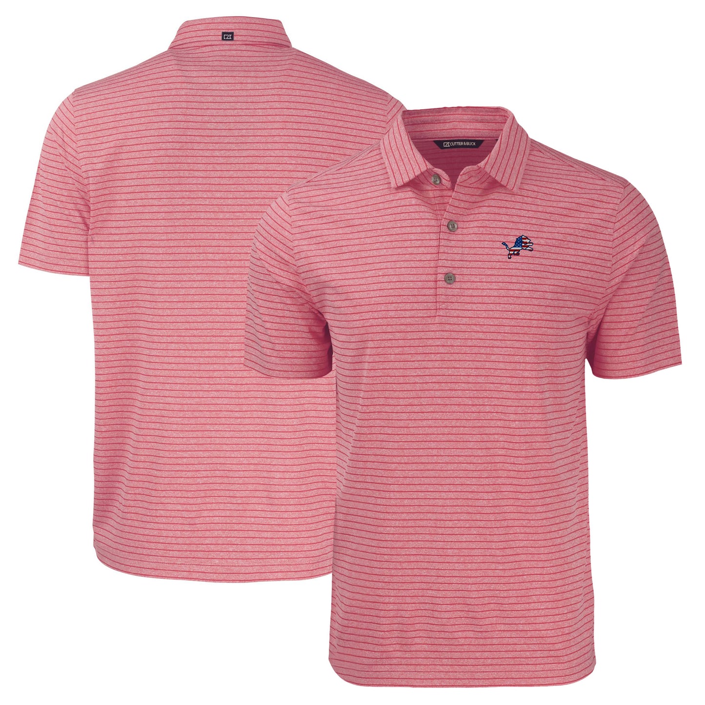 Men's Cutter & Buck Heather Red Detroit Lions Americana Forge Eco Heather Stripe Stretch Recycled Polo