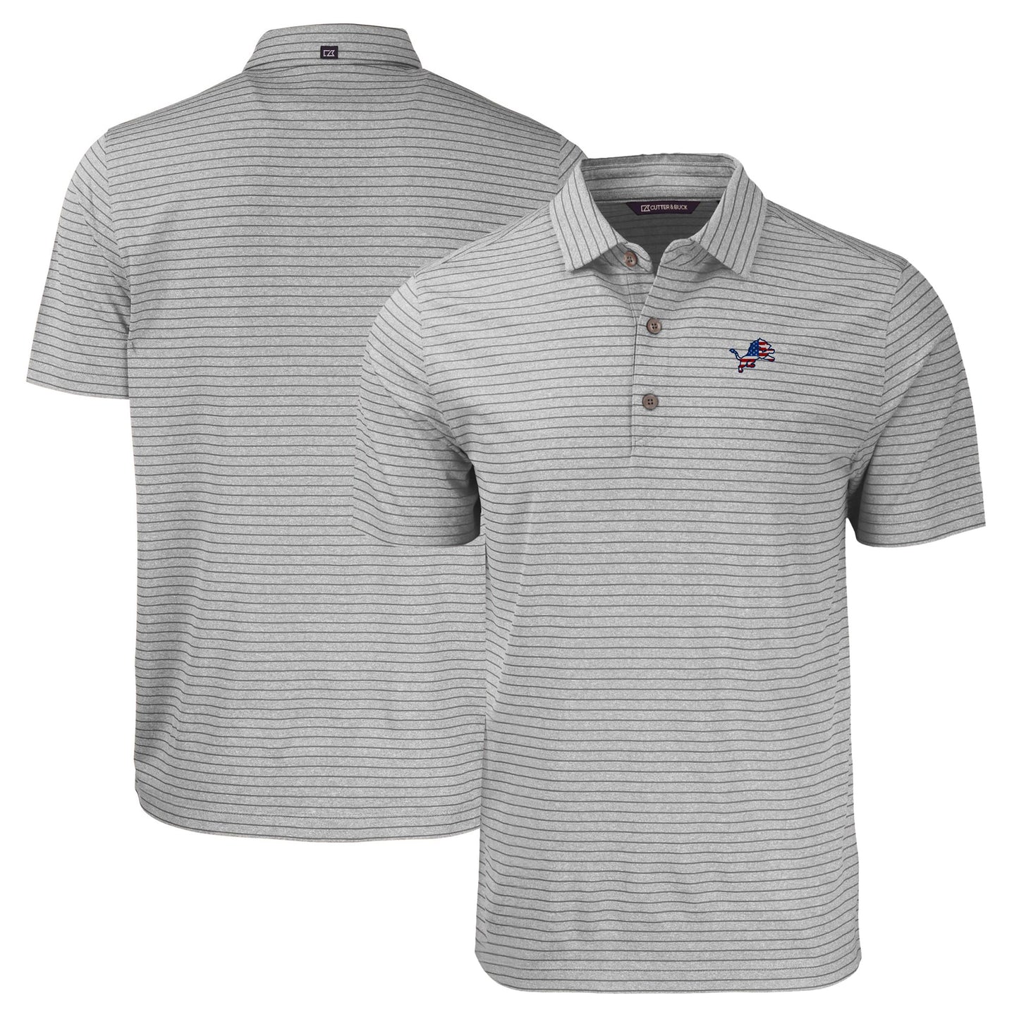 Men's Cutter & Buck Heather Gray Detroit Lions Americana Forge Eco Heather Stripe Stretch Recycled Polo