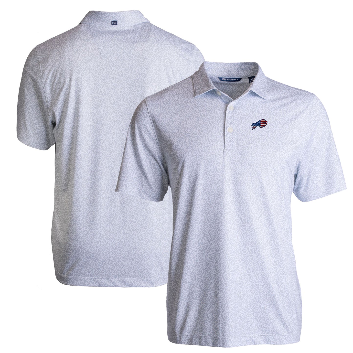 Men's Cutter & Buck White Buffalo Bills Americana Pike Eco Pebble Print Stretch Recycled Polo