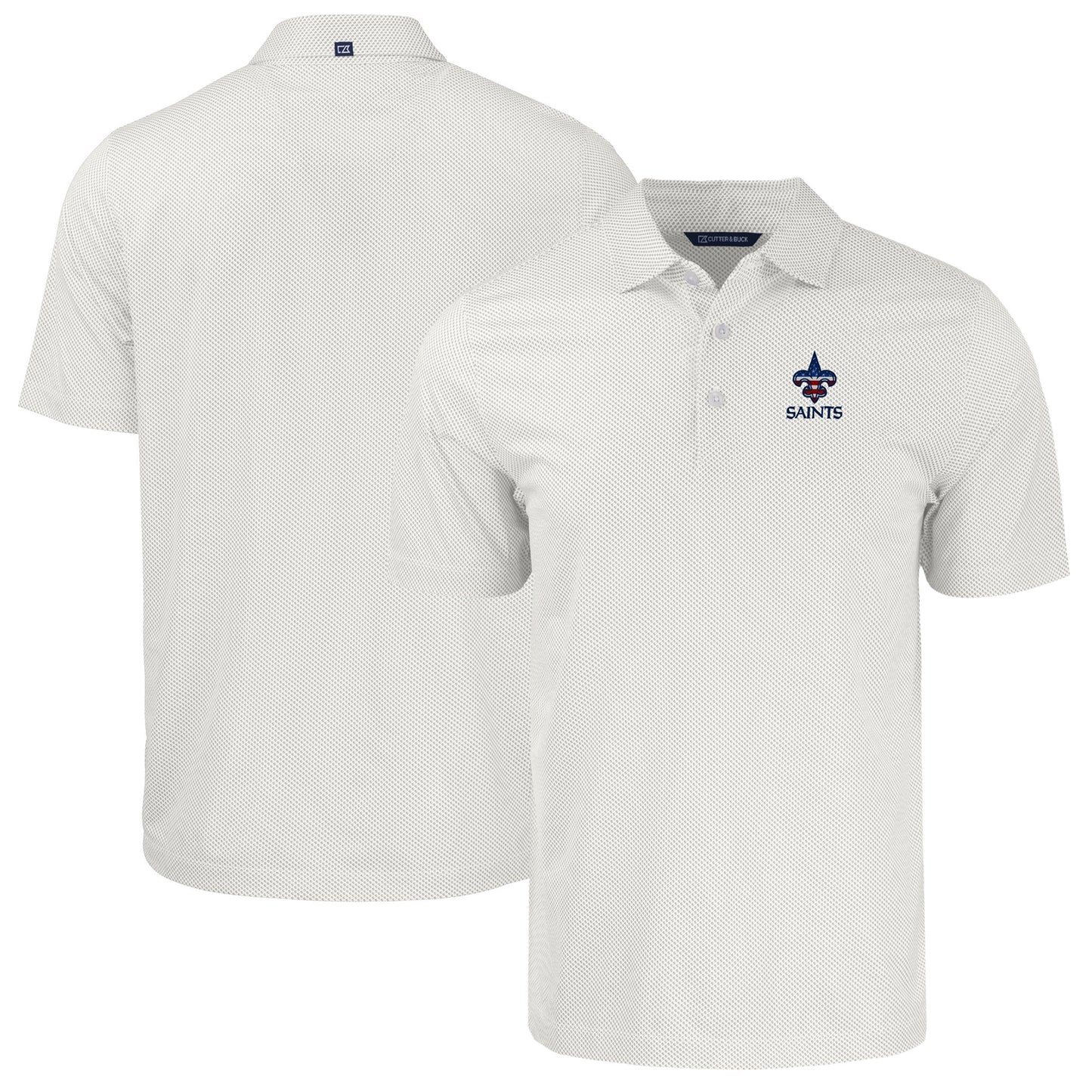 Men's Cutter & Buck White New Orleans Saints Americana Pike Eco Symmetry Print Stretch Recycled Polo