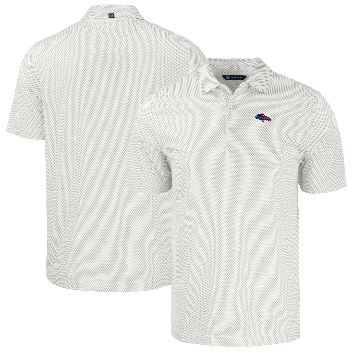 Men's Cutter & Buck White Denver Broncos Americana Pike Eco Symmetry Print Stretch Recycled Polo