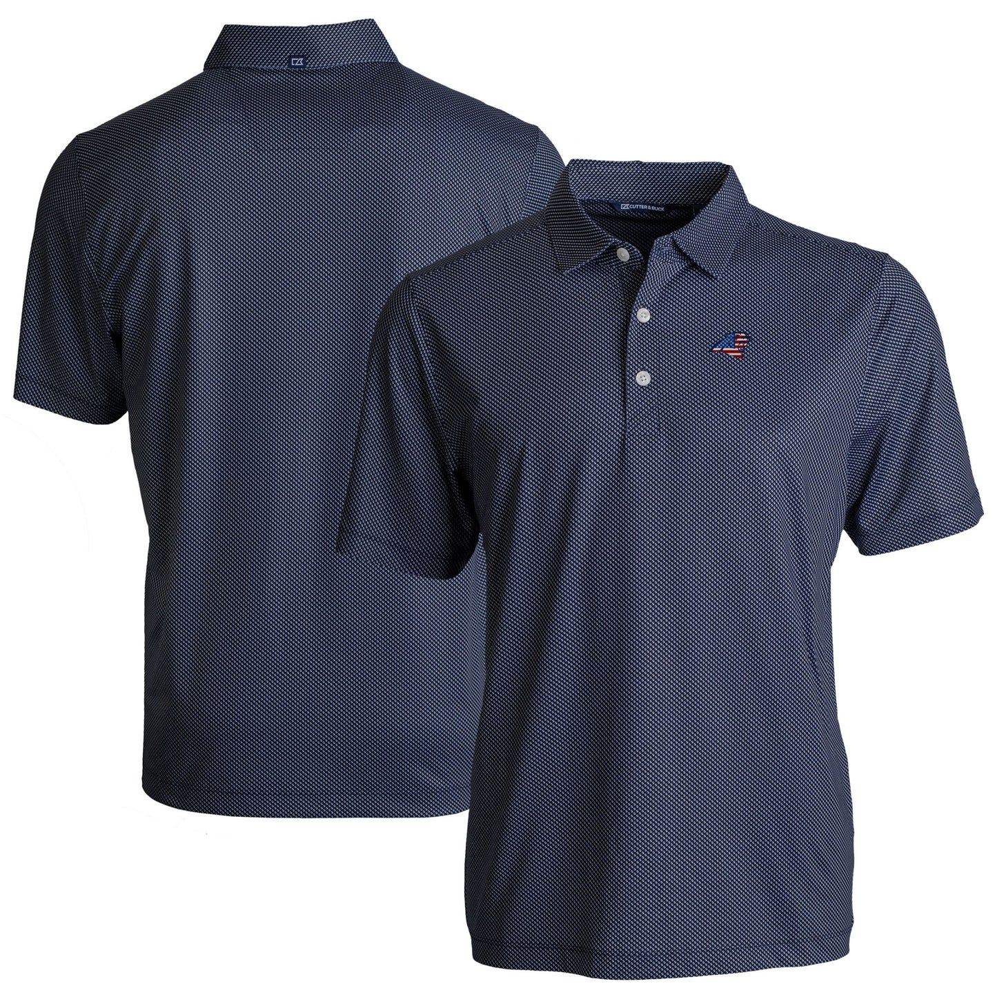 Men's Cutter & Buck Navy Carolina Panthers Americana Pike Eco Symmetry Print Stretch Recycled Polo