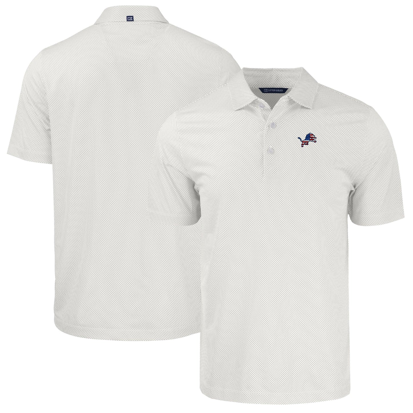 Men's Cutter & Buck White Detroit Lions Americana Pike Eco Symmetry Print Stretch Recycled Polo