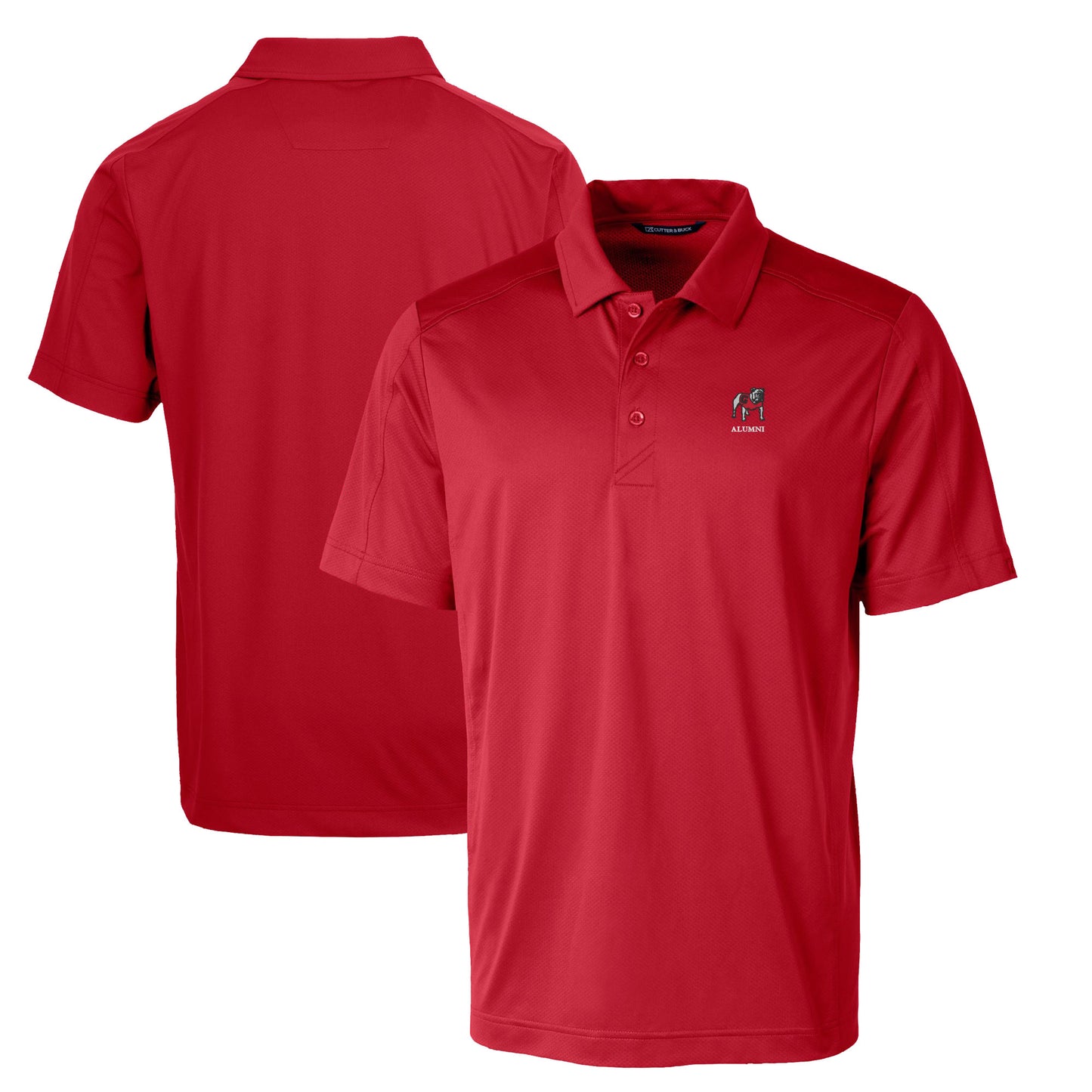 Men's Cutter & Buck Red Georgia Bulldogs Alumni Logo Prospect DryTec Textured Stretch Polo