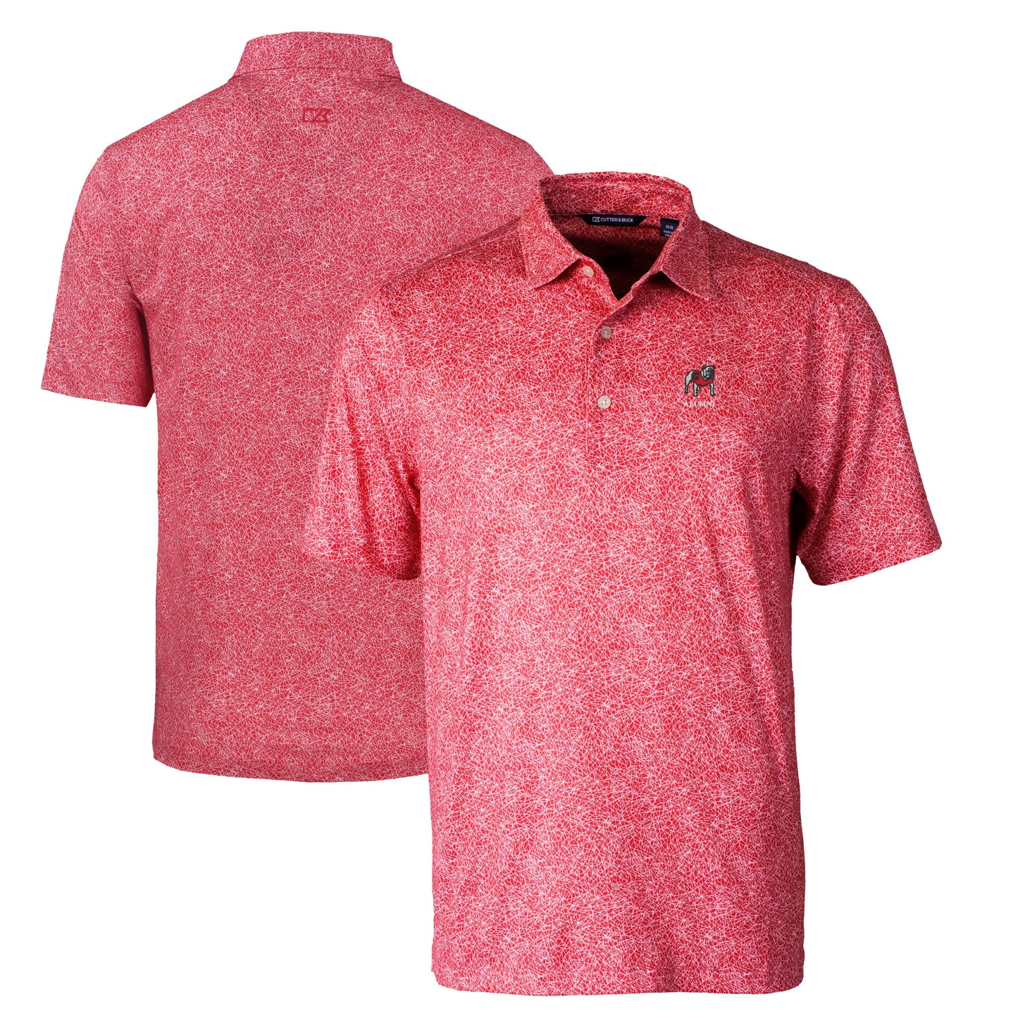 Men's Cutter & Buck Red Georgia Bulldogs Alumni Logo Pike DryTec Constellation Print Stretch Polo