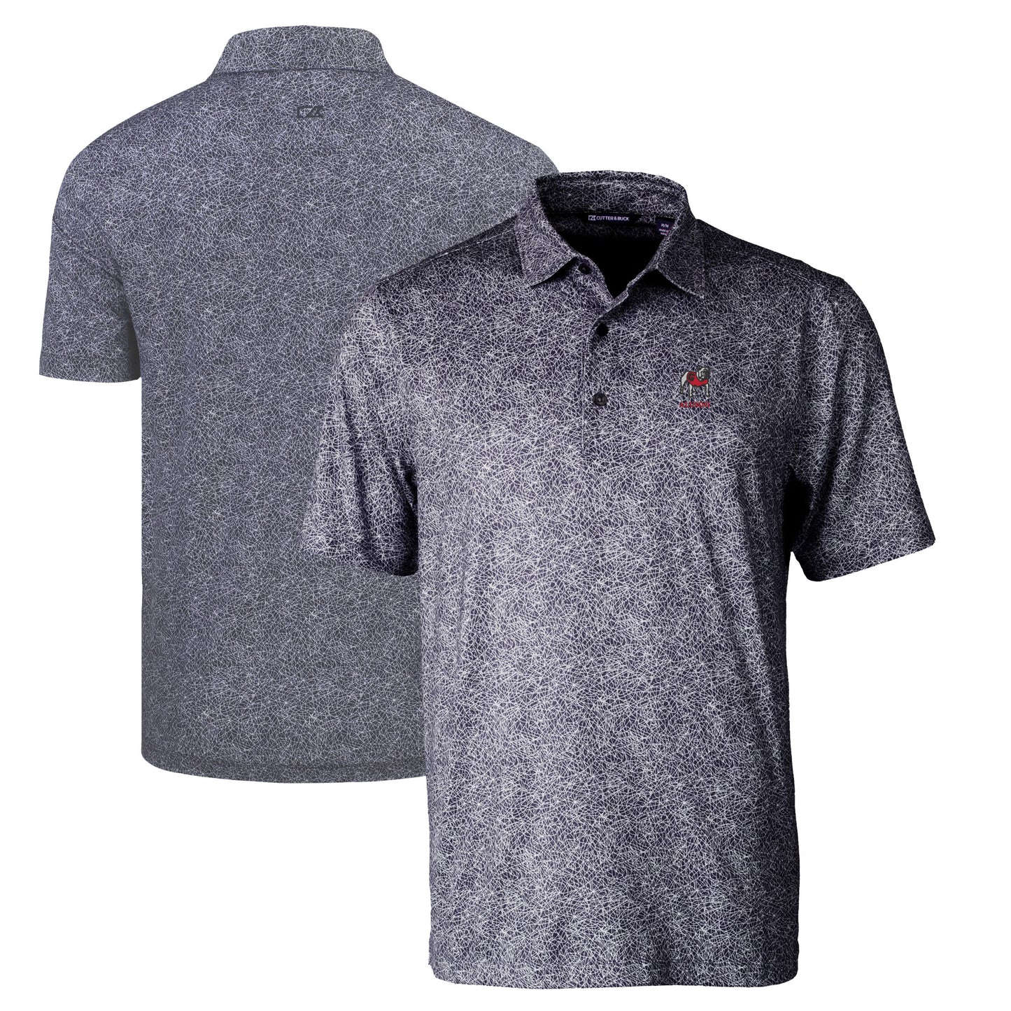 Men's Cutter & Buck Black Georgia Bulldogs Alumni Logo Pike DryTec Constellation Print Stretch Polo