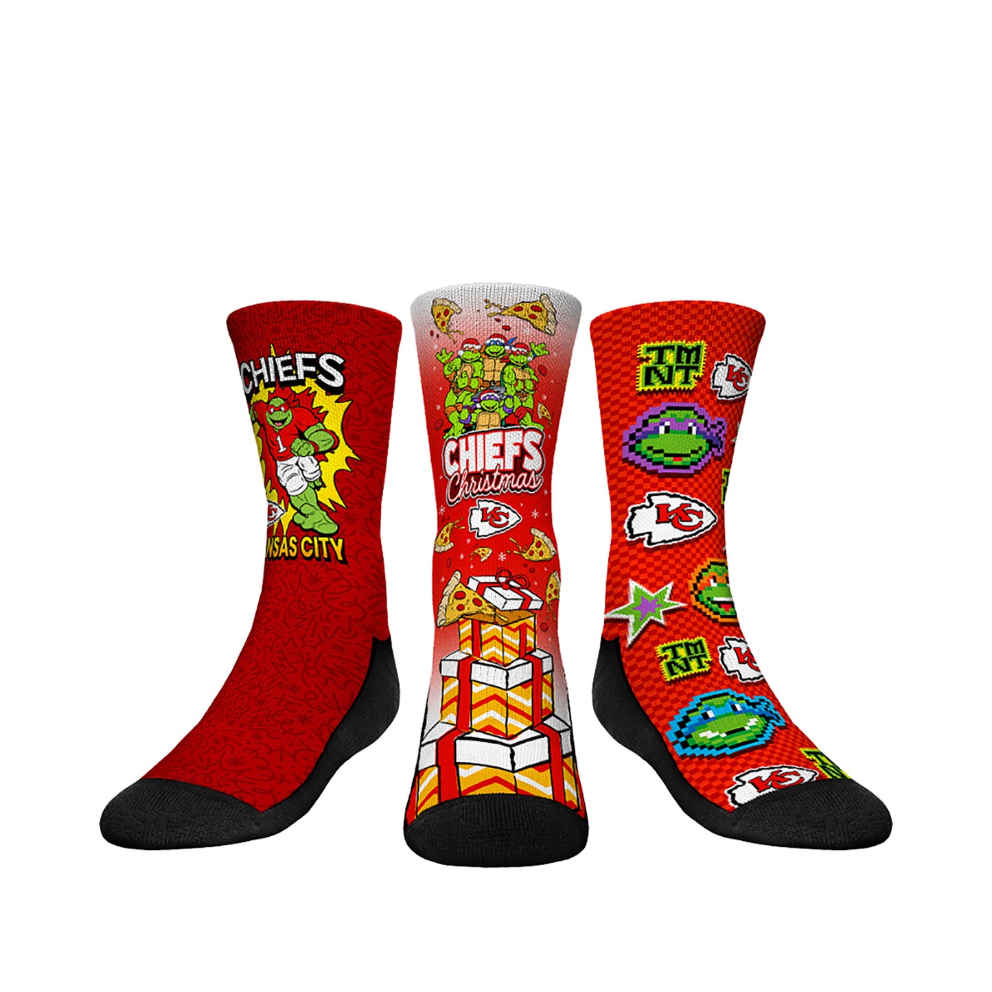 Youth Rock Em Socks TMNT Christmas Day x Kansas City Chiefs Three-Pack Crew Sock Set
