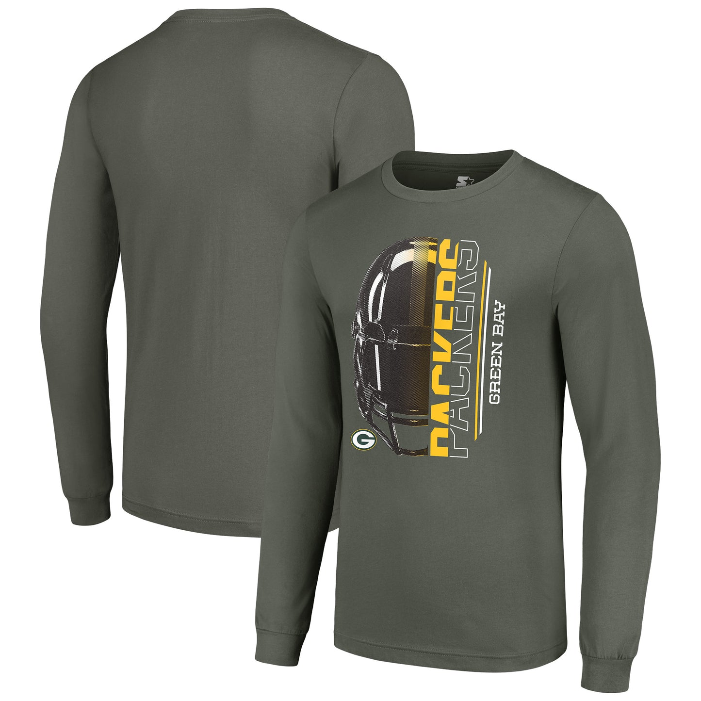 Men's Starter Green Green Bay Packers Half Helmet Logo Long Sleeve T-Shirt