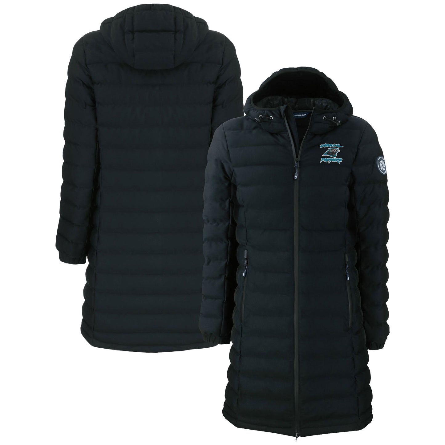 Women's Cutter & Buck Black Carolina Panthers Throwback Logo Mission Ridge Repreve Eco Insulated Long Full-Zip Puffer Jacket