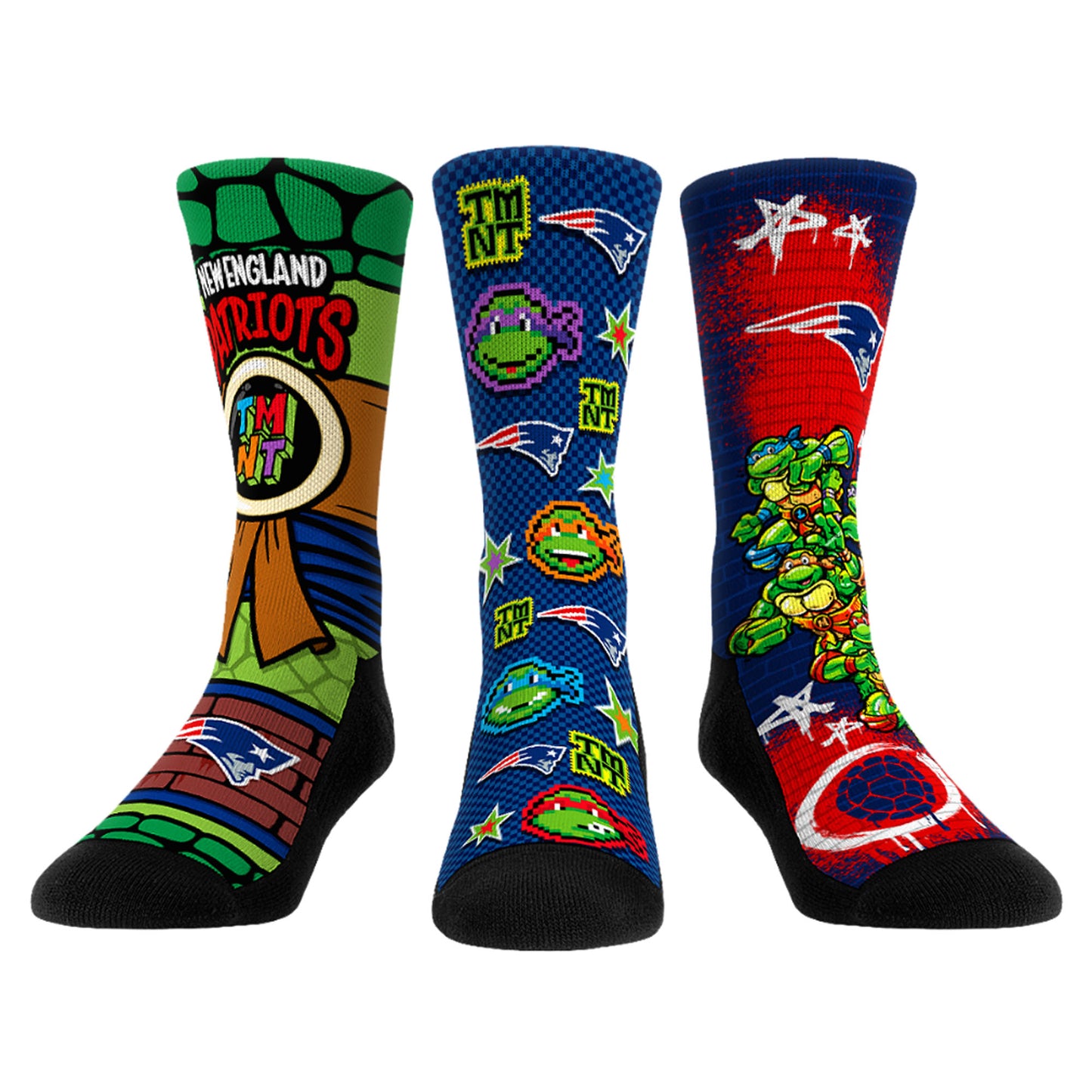Unisex Rock Em Socks Navy New England Patriots TMNT Three-Pack Crew Sock Set