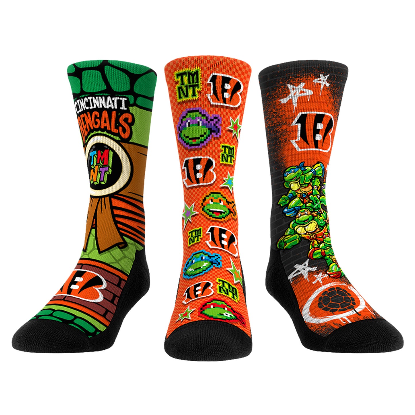 Unisex Rock Em Socks Orange Cincinnati Bengals TMNT Three-Pack Crew Sock Set