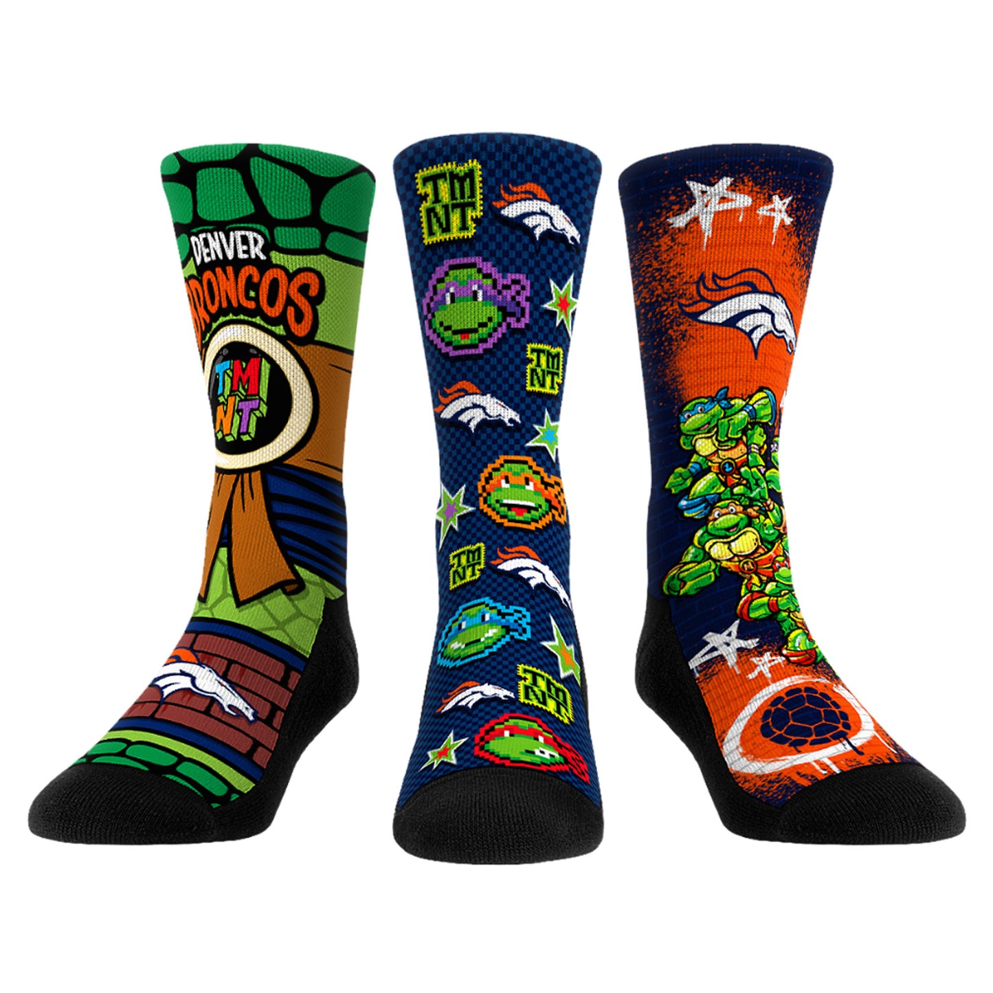Unisex Rock Em Socks Navy Denver Broncos TMNT Three-Pack Crew Sock Set