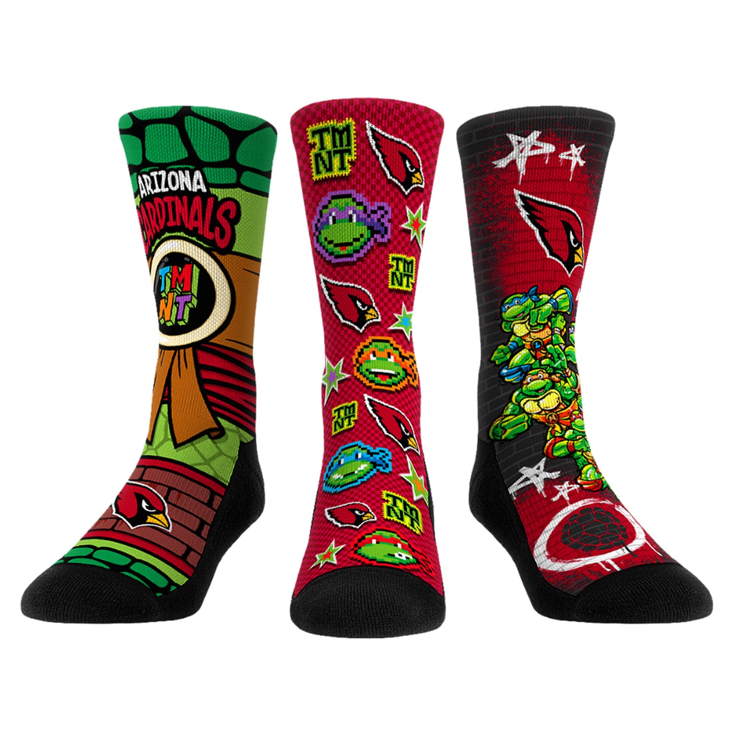 Unisex Rock Em Socks Cardinal Arizona Cardinals TMNT Three-Pack Crew Sock Set