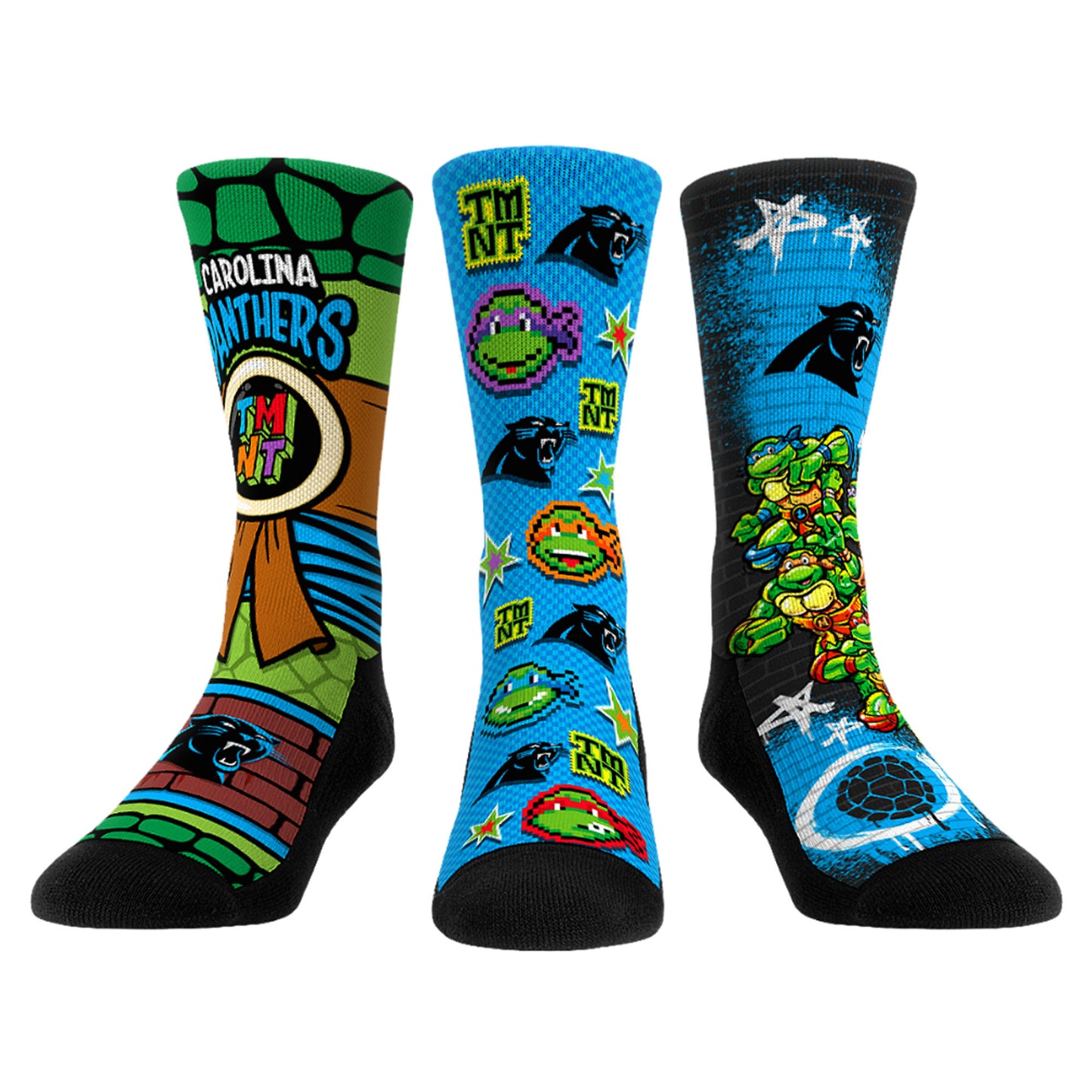 Unisex Rock Em Socks Light Blue Carolina Panthers TMNT Three-Pack Crew Sock Set