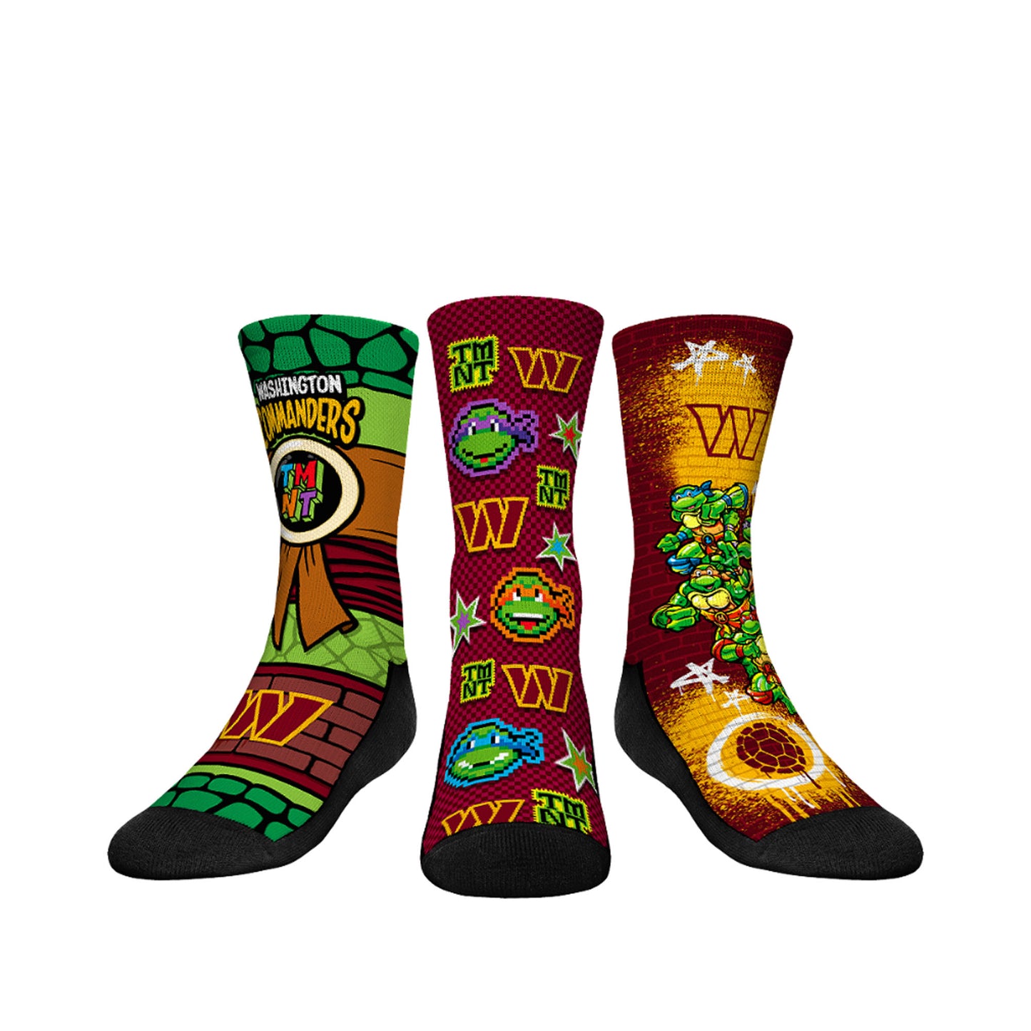 Youth Rock Em Socks Burgundy Washington Commanders TMNT Three-Pack Crew Sock Set